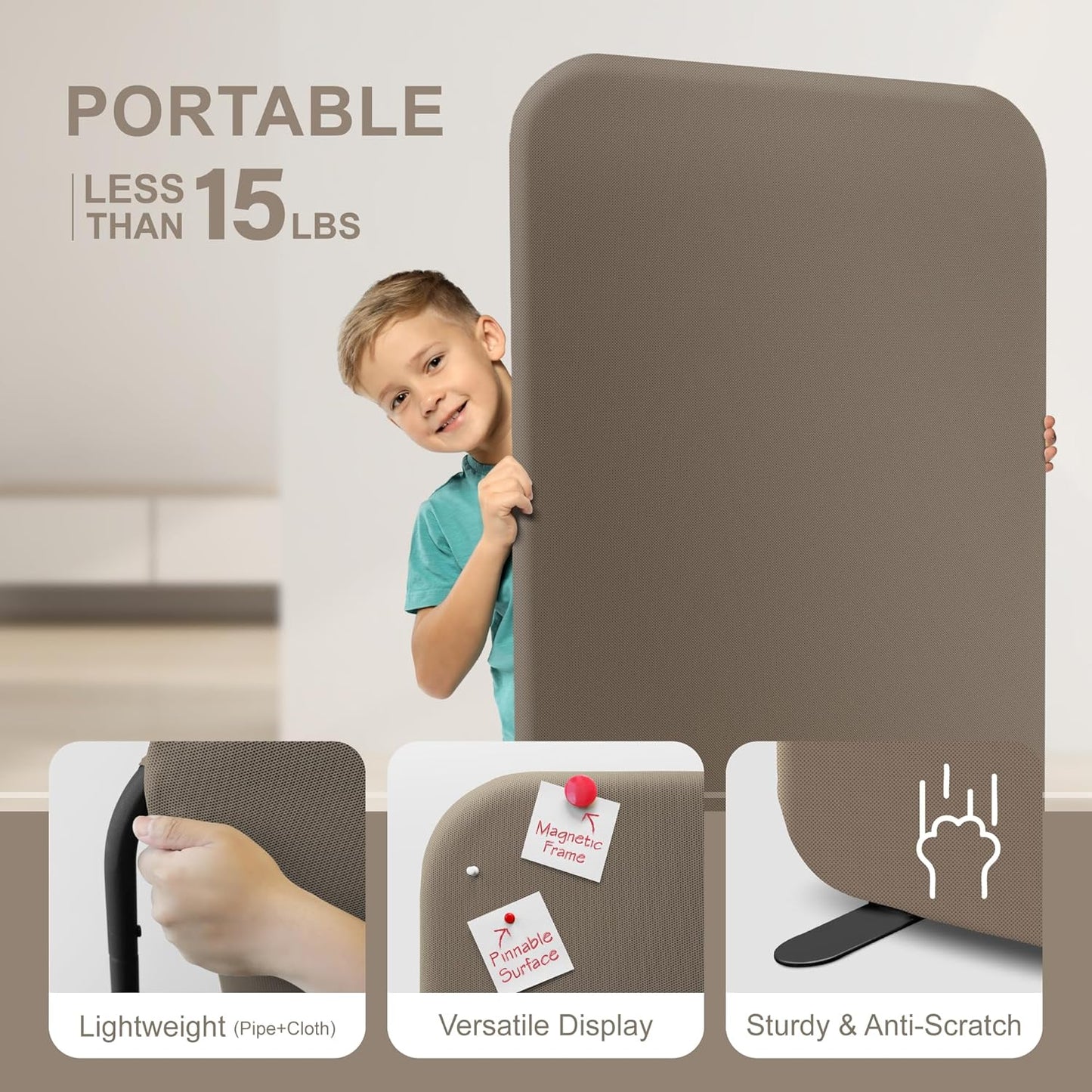 DECOLAB Standing Room Partition, Space Privacy Divider, Portable Wall Panel for Studio Apartment, Office, Home, Classroom, Scratch Resistance, 29"x65", Taupe