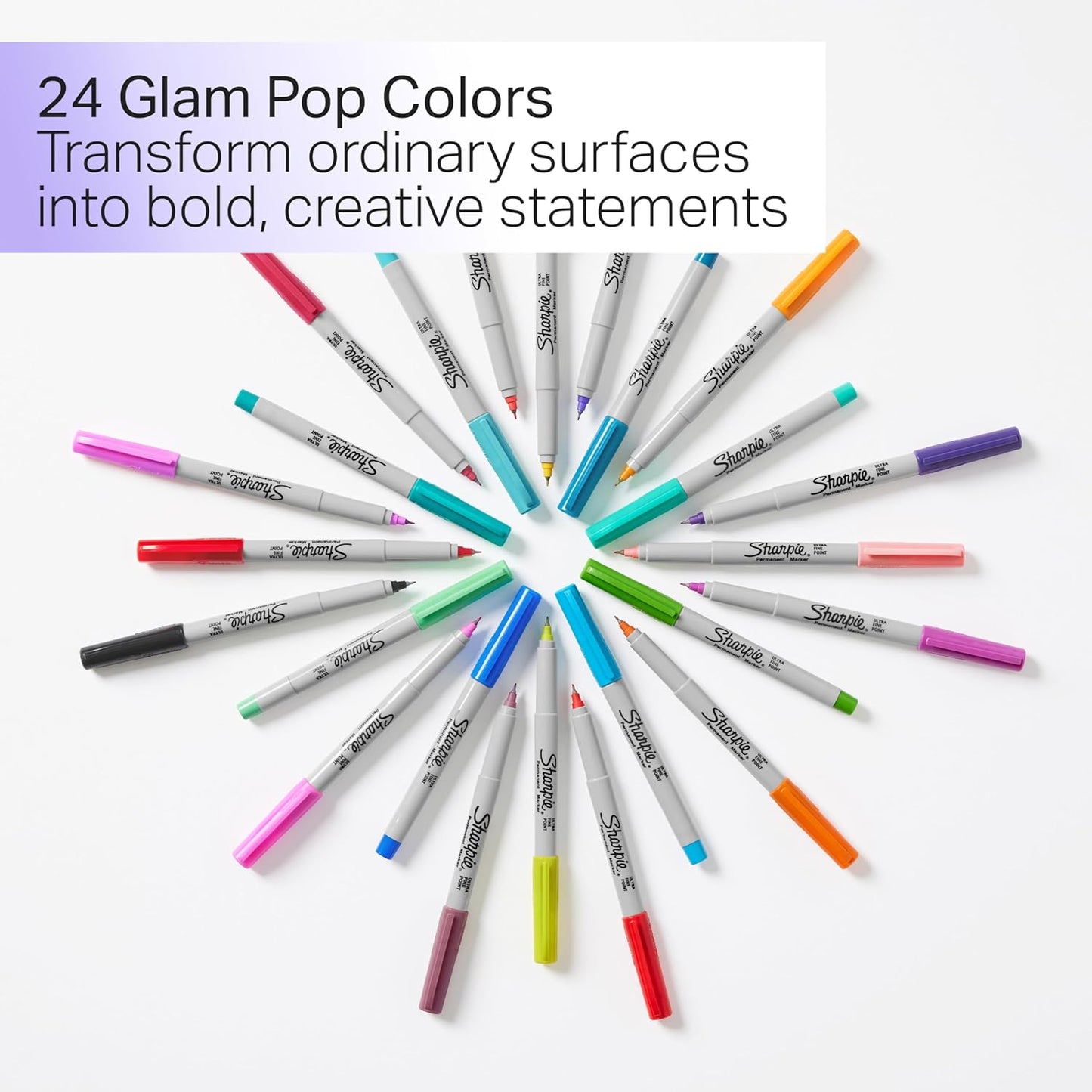 Sharpie Glam Pop Permanent Markers, Ultra Fine Tip Set, Coloring and Drawing, Resilient Ink, Assorted Colors, 24 Count
