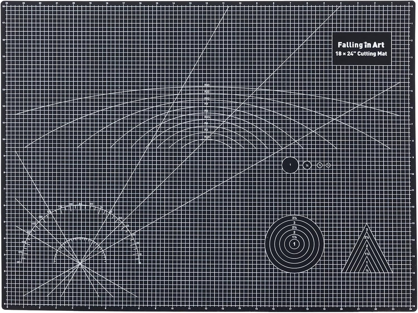 Falling in Art Self Healing Cutting Mat, 24x36" Cutting Mats for Sewing, Double-sided 5-Ply Fabric Cutting Board for Crafting, Quilting and Sewing Projects, Black