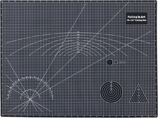 Falling in Art Self Healing Cutting Mat, 24x36" Cutting Mats for Sewing, Double-sided 5-Ply Fabric Cutting Board for Crafting, Quilting and Sewing Projects, Black