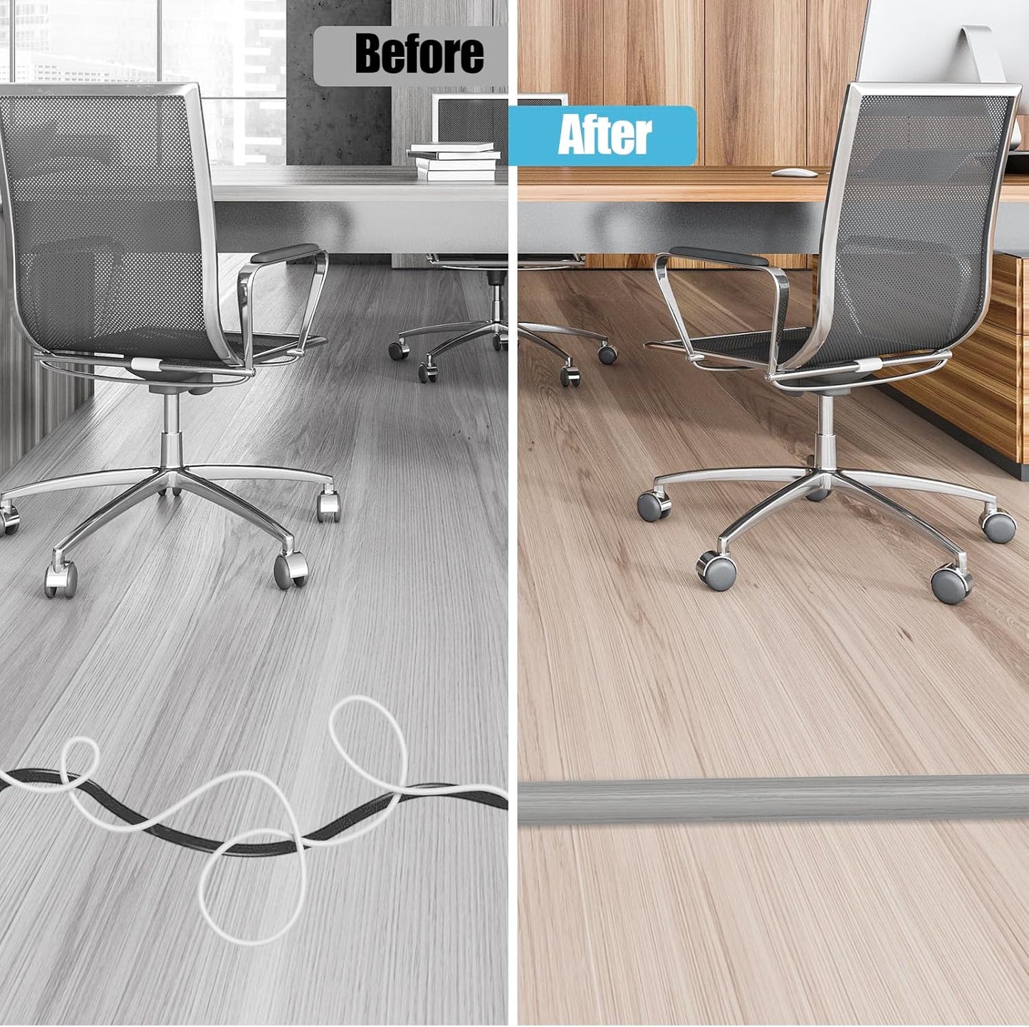 Floor Cord Cover Self Adhesive Cord Hider,20FT Cable Management, Extension Strip Protector for Wires, Prevent Cable Trips for Offices, Gyms, Exhibitions Cavity:0.39"(W) x 0.27"(H) Gray Wood