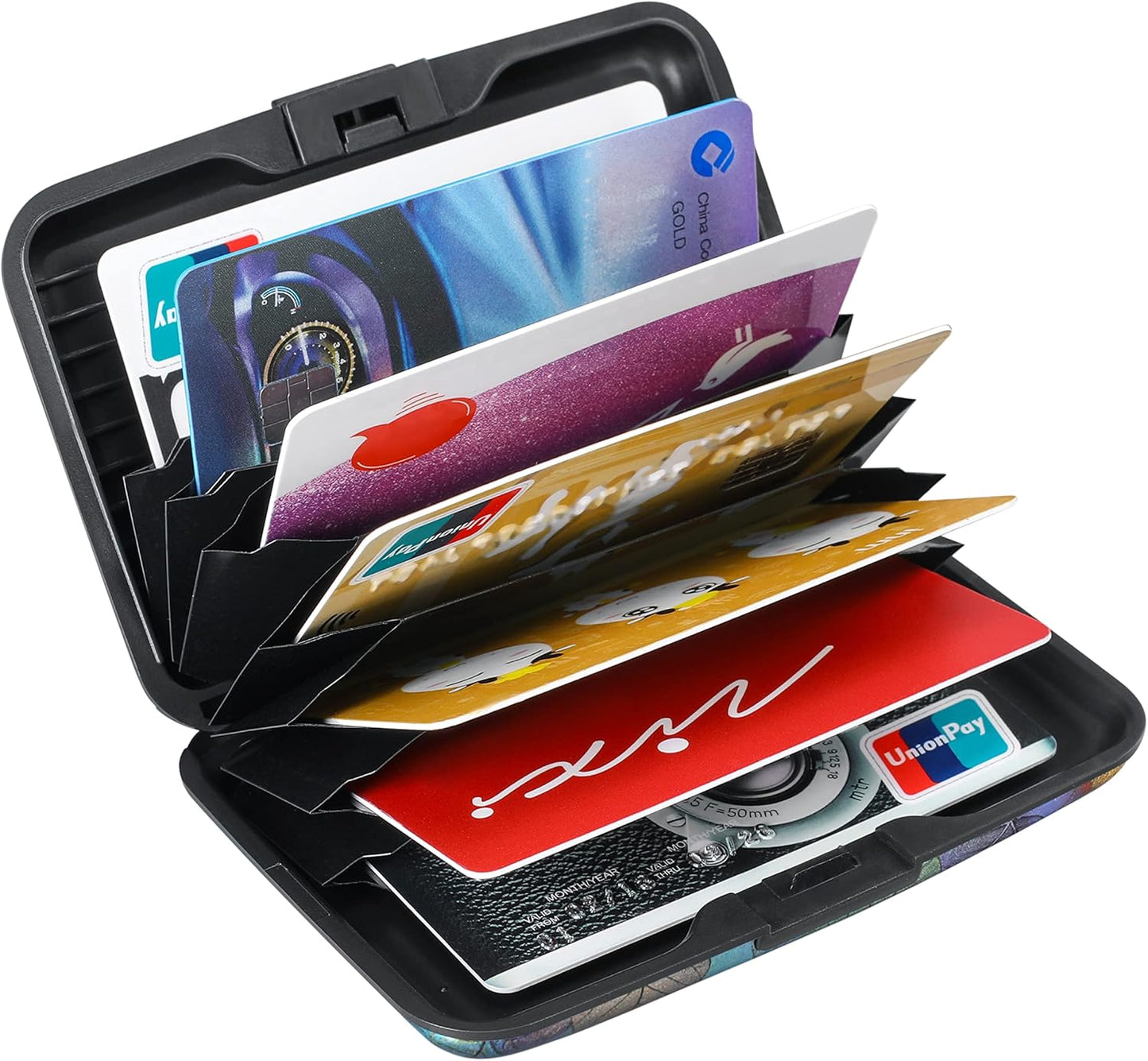 ELFISH Mini RFID Aluminum Wallet Credit Cards Holder Business Card Case Metal ID Case for Men Women（Colorful Leaves