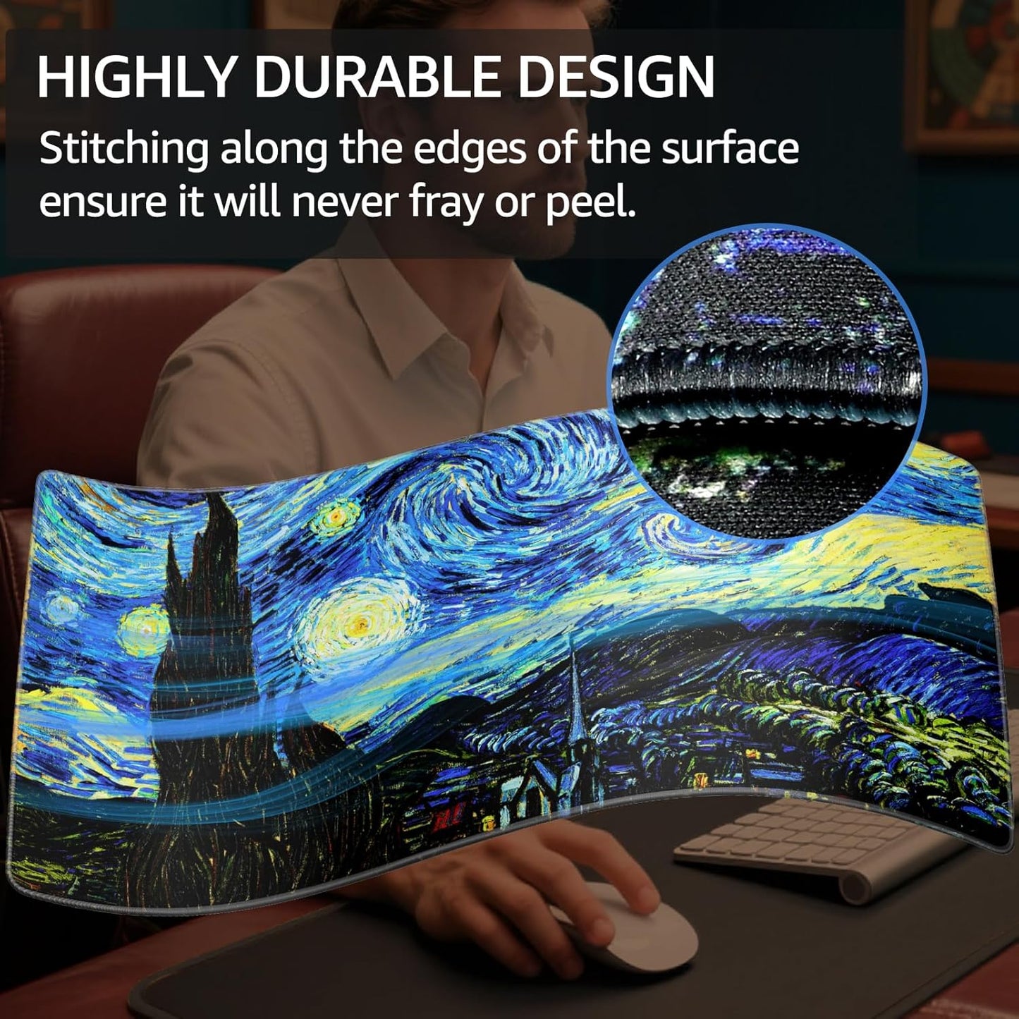 KTRIO Large Gaming Mouse Pad with Stitched Edges, Extended Mousepad with Superior Micro-Weave Cloth, Non-Slip Base, Water Resist Keyboard Pad for Gamer, Office & Home, 31.5x15.7in, Starry Night