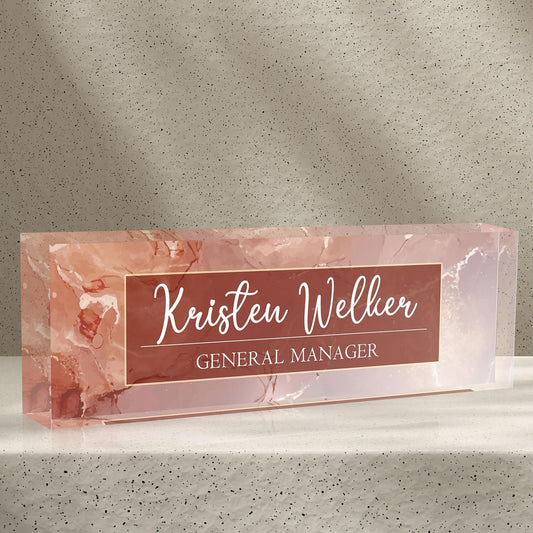 Desk Name Plate Personalized, Custom Name Plate Personalized for Office, Employee Appreciation Gifts,Acrylic Desk Ornaments (red Marble)
