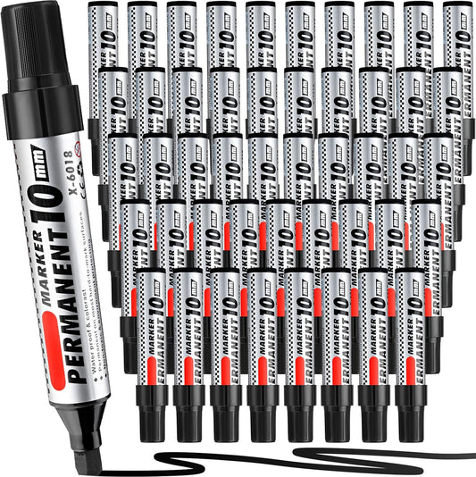 Thenshop 48 Pcs Jumbo Size Permanent Markers Bulk Waterproof Chisel Tip Marker Pens for Industrial Use Work on Wood Metal Plastic Stone Glass(Black)