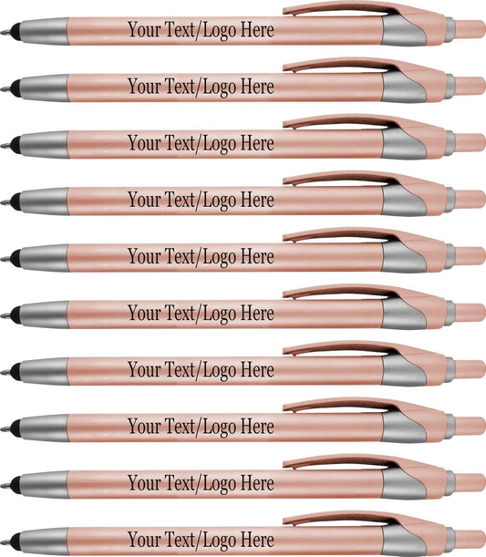 Personalized With your Custom Logo or Text Pens-Pack of 450- for Marketing, Parties, and Events, 2 in 1 Capacitive Stylus & Ballpoint Pen Compatible With Touchscreen Devices, Black Ink, Rose Pens