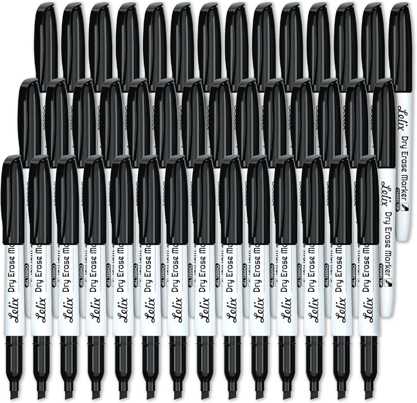 Lelix 42 Pack Black Dry Erase Markers Chisel Tip, Bulk Whiteboard Markers for School, Office Supplies, Perfect for Writing on White Board, Mirror,Calender