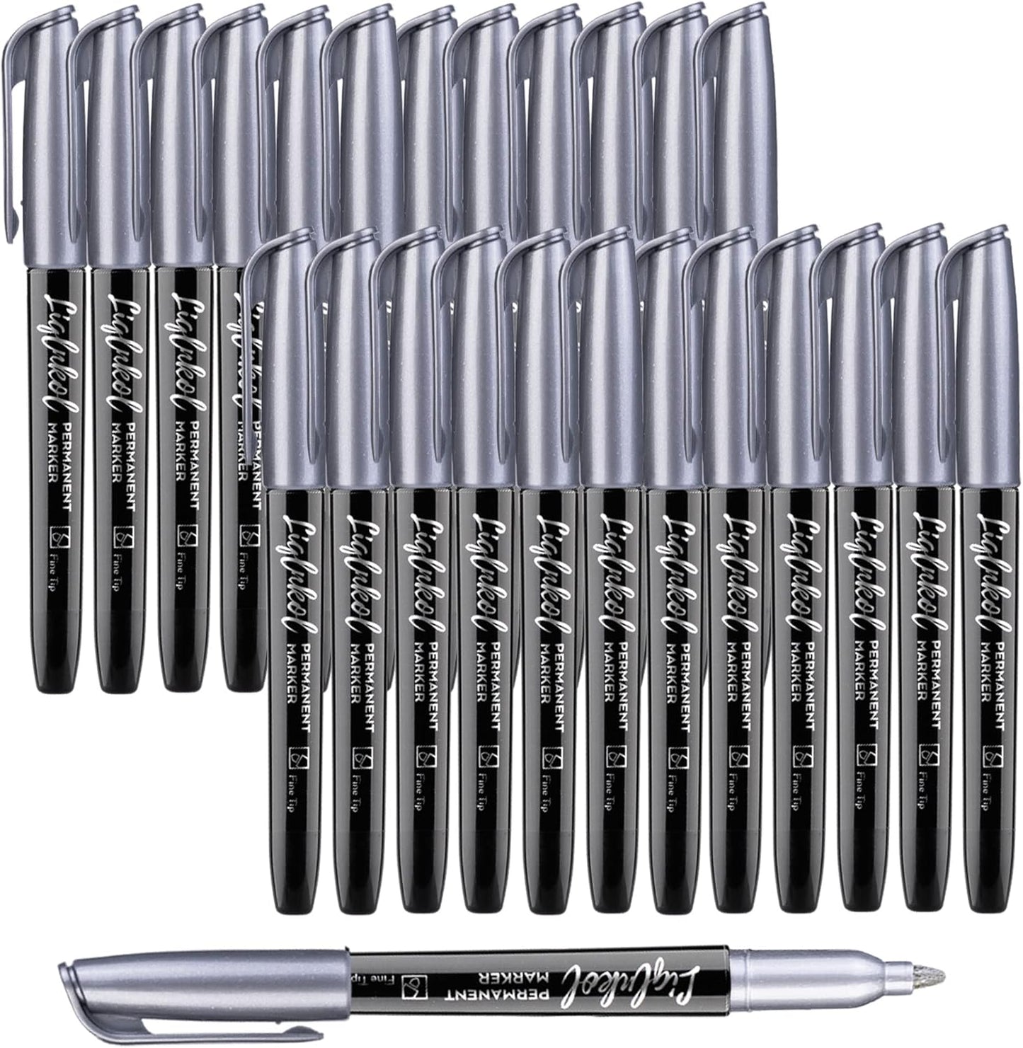 Silver Metallic Permanent Markers, 24 Pack Silver Metallic Marker Pens for Artist Illustration, Industrial Marking, DIY Crafts, Gift Card Making