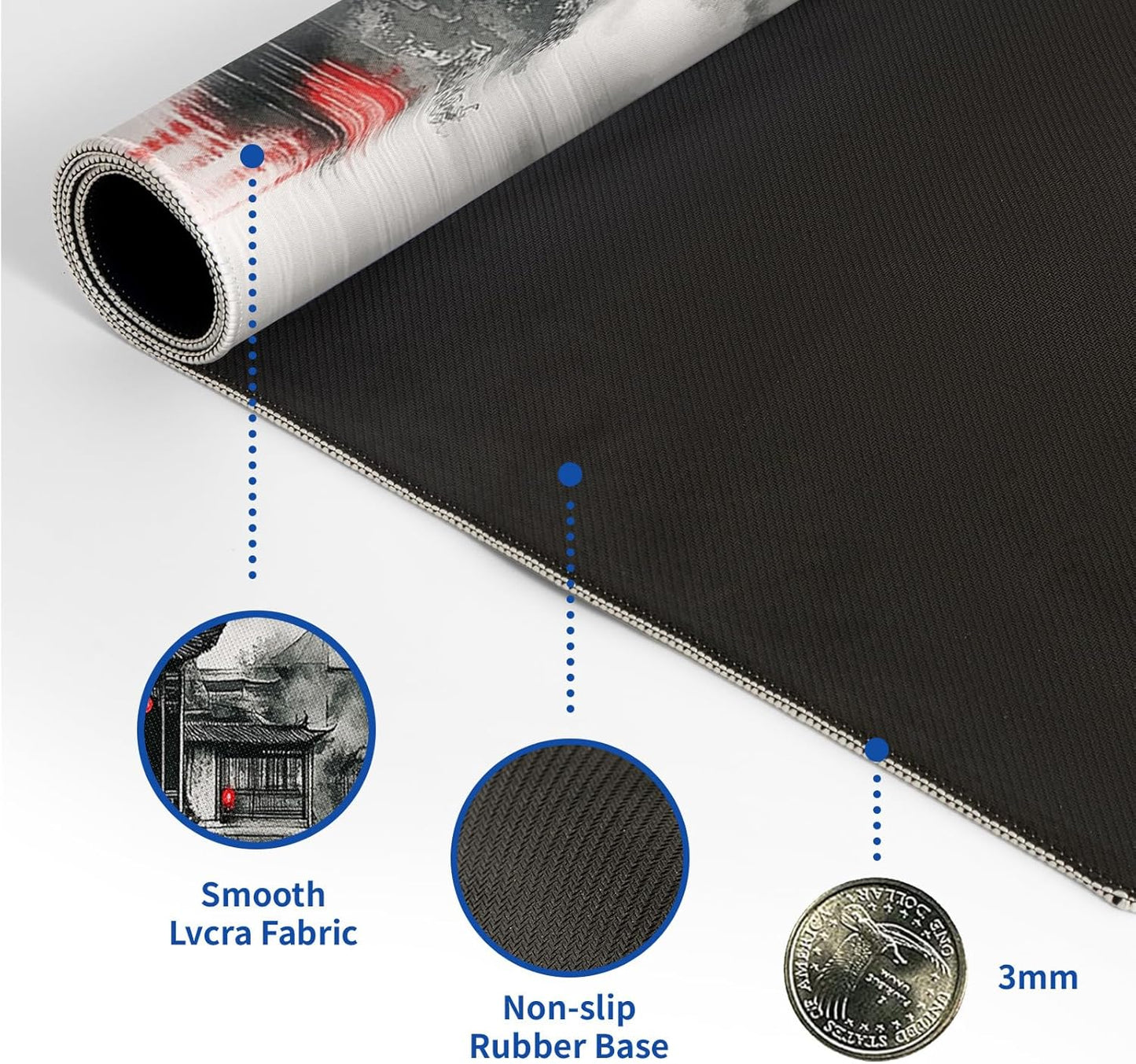 Retro Landscape Mouse Pad Abstract Big Mouse Pad 31.5x11.8 Inch Landscape Texture Non-Slip Rubber Base Large Mousepad Stitched Edges Keyboard Mouse Mat Desk Pad for Office and Home