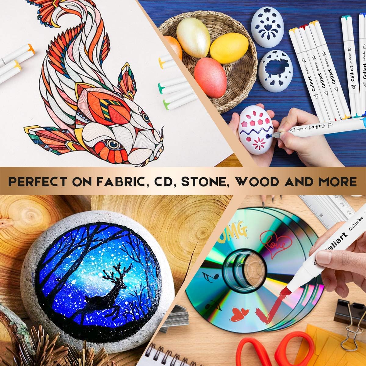 Caliart Art Markers 168 Colors Dual Tip Sketch Pens, Easter Basket Stuffers for Kids Teens Toddler, Permanent Alcohol Based Markers for Adult Book Eggs Decorations Gift Drawing Supplies Kit