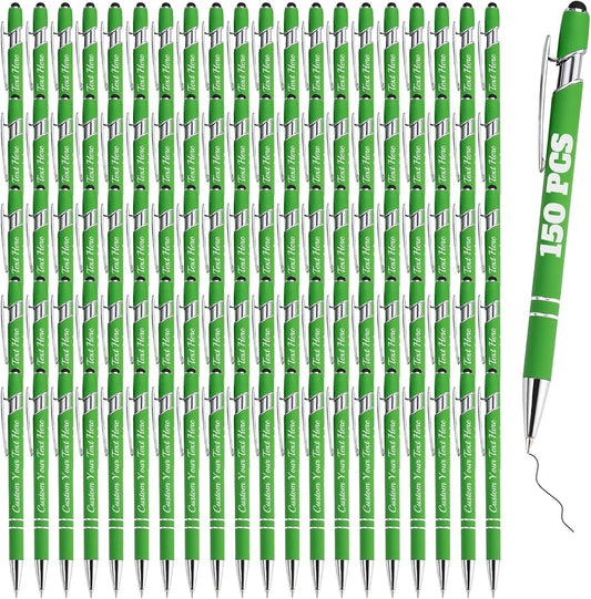 Personalized Pens Bulk 150 with Name Custom Engraving Ballpoint Pens with Stylus Tip Customized Smooth Writing Pens Personalized Gifts for Anniversary Birthday or Graduation(Light Green,Black Ink)