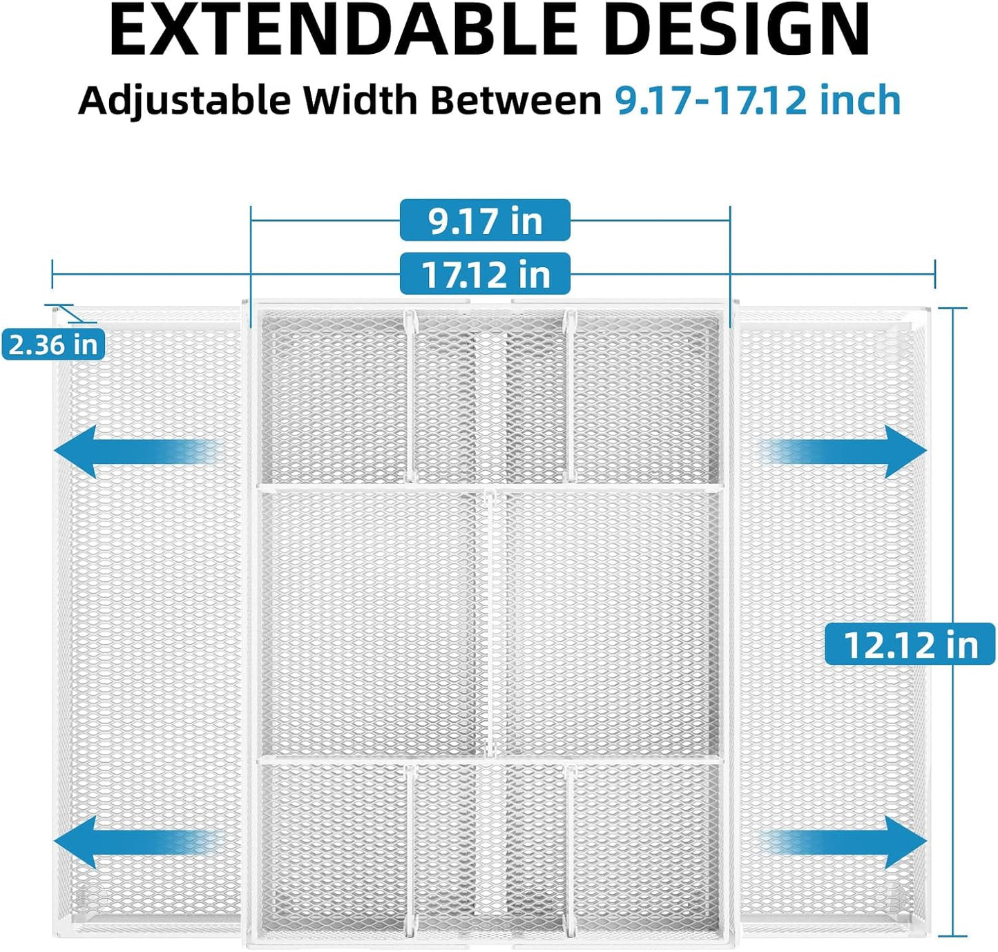 Marbrasse Expandable Desk Drawer Organizer, Mesh Drawer Organizer Tray with 10 Adjustable Compartments, Desk Organizers and Accessories for Office Supplies, Makeup & Vanity (Expandable White-2 pack)