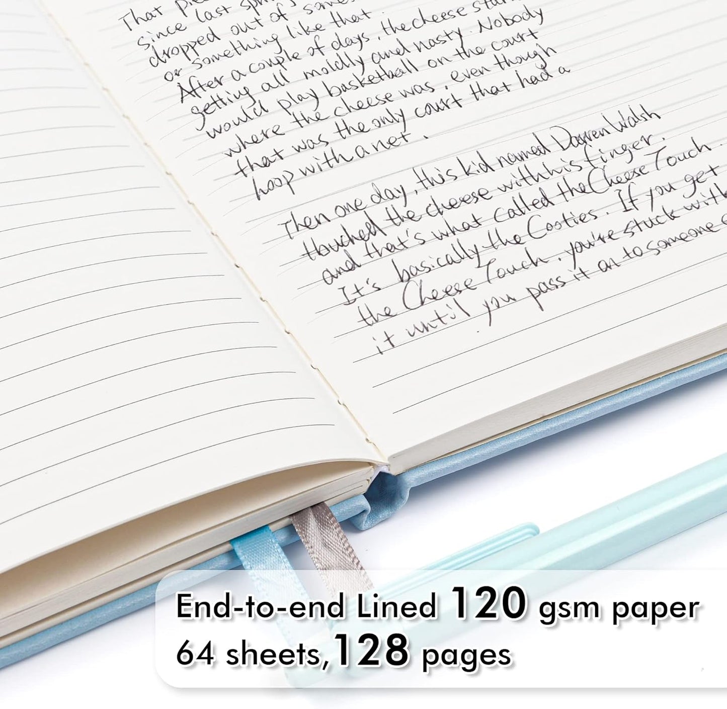 feela 8 Pack Notebooks Journals Bulk, Hardcover Notebook Classic Ruled Lined Journals with Pen Holder for Women Girls School Business Supplies, with 8 Black Pens, 120 GSM, 5.1”x8.3”, A5, Light Blue