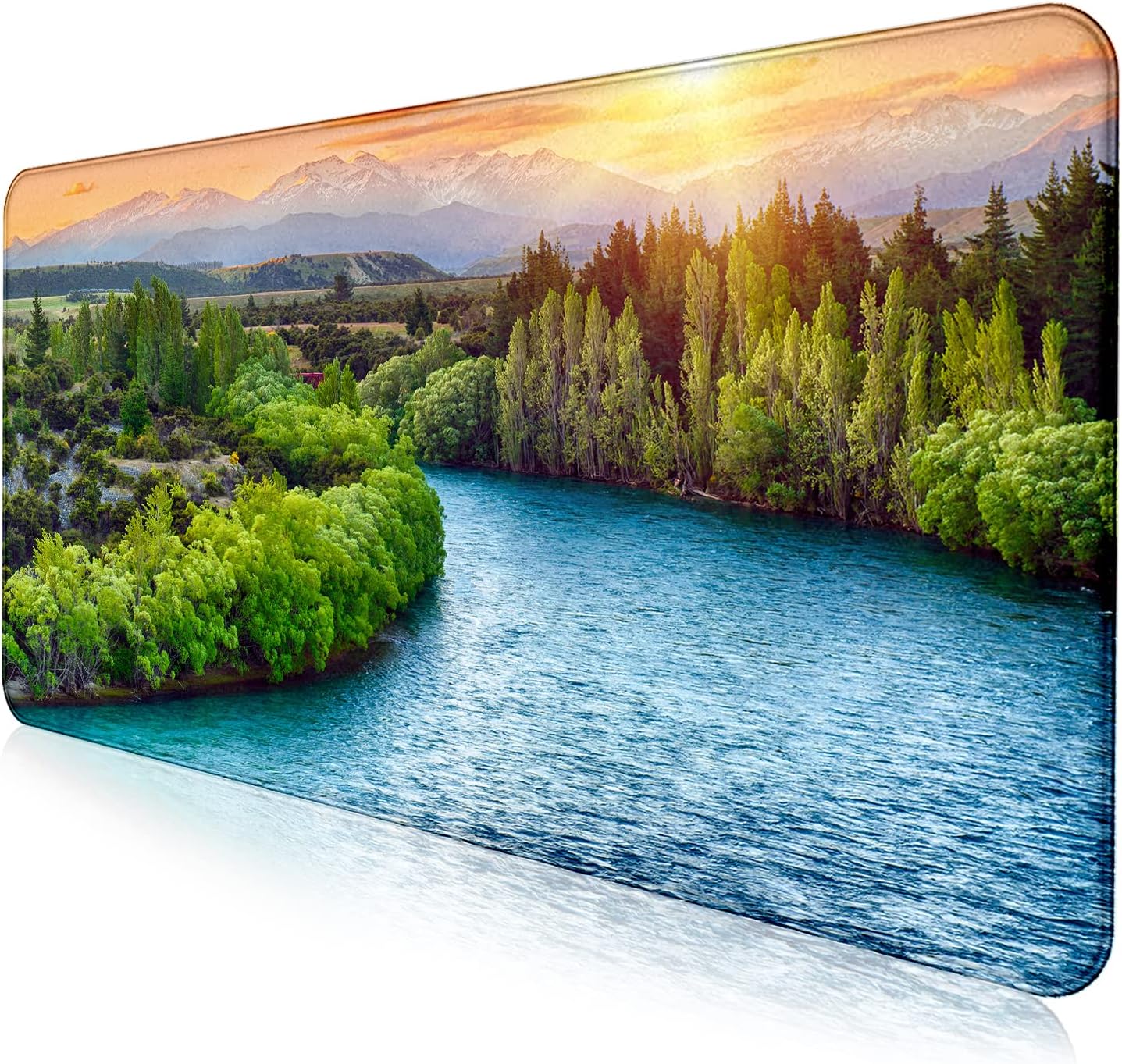 Large Extended Gaming Mouse Pad with Stitched Edges, Non-Slip Waterproof Rubber Base Mouse Pad for Office, Computer, Keyboard, Laptop and Home Desk Pad 35.4 x 15.7 x 0.12 Inch (Sunset Forest)