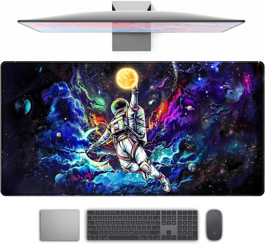 Astronaut Desk Space Mouse Pad for Boys - Galaxy Gaming Mouse Pad, 31.5x15.7in, Stitched Edges
