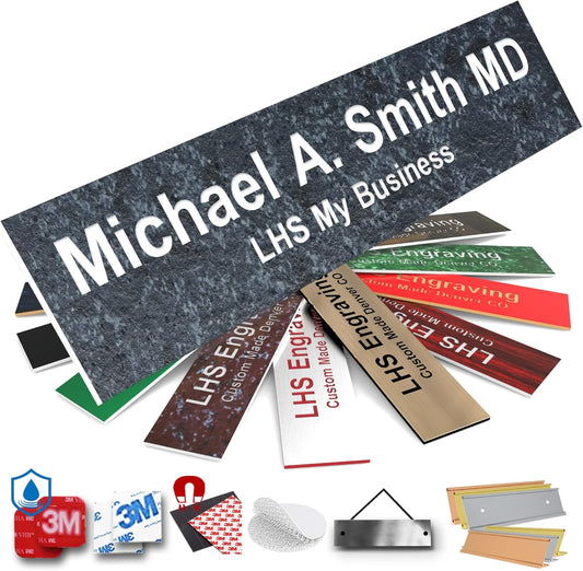 Engraved Door Signs for Office Personalized Mojave Plastic Door Plaque White Letters - Made in USA 2x4 N8