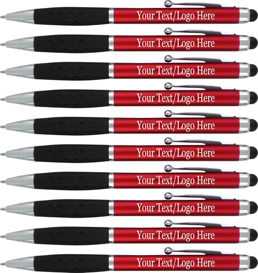 Customized Pens with your Custom Logo or Text-300 Pack Bulk-for Businesses, Parties, and Events, 2 in 1 Ballpoint Pen & Stylus Compatible with Touchscreen Devices, Red Barrel, Black Ink