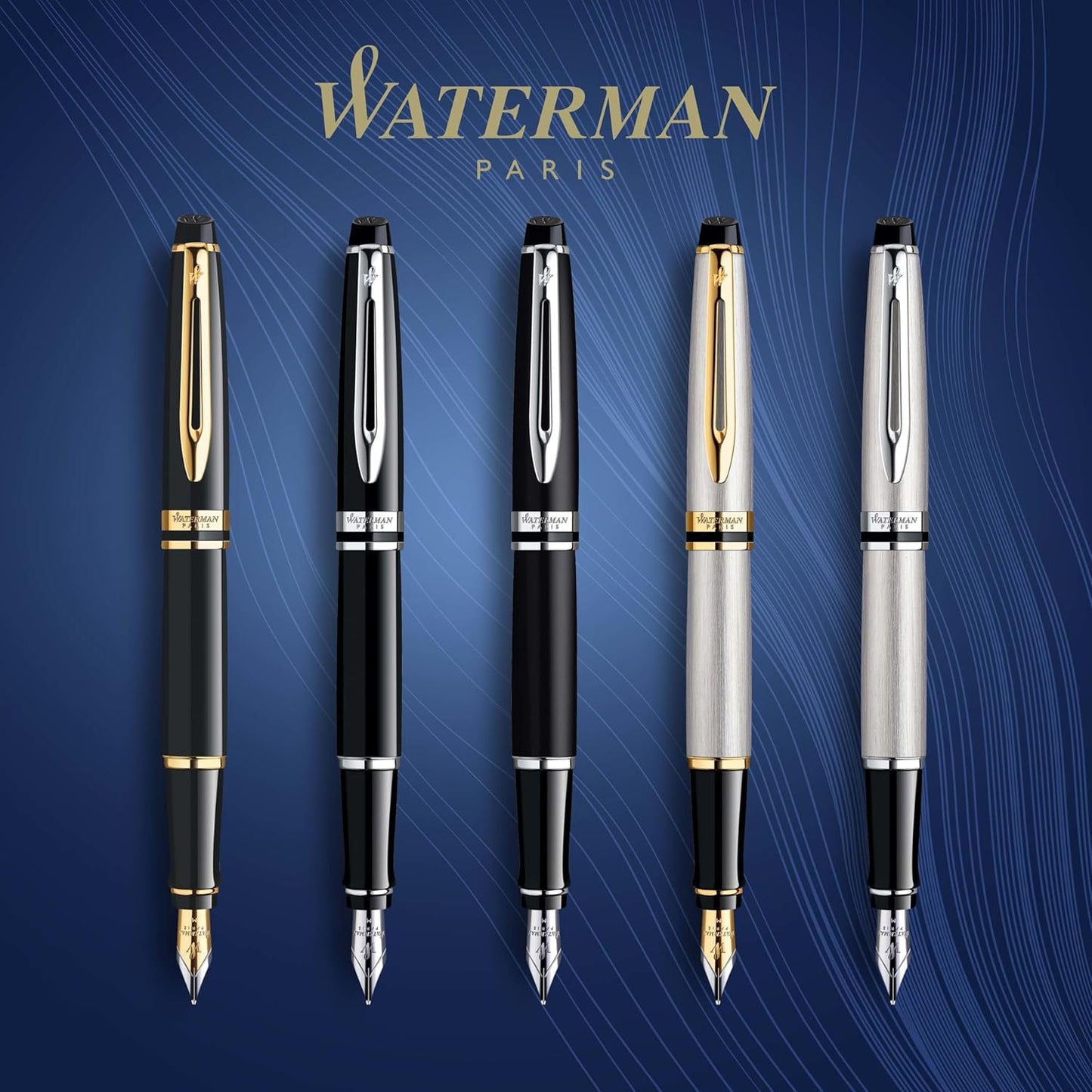 Waterman Expert Fountain Pen, Gloss Black with 23k Gold Trim, Fine Nib, Luxury Fountain Pen in Gift Box, Fountain Pen for Writing