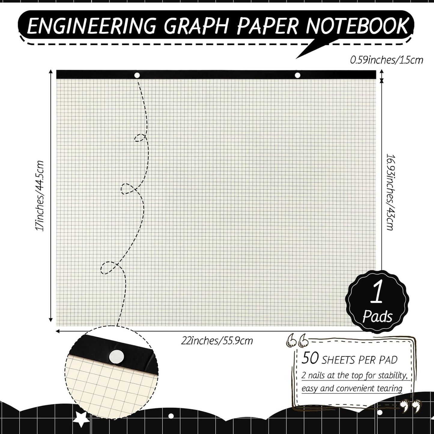 Fainne Large Engineering Graph Paper Pad 22''x17'' Landscape 4" x 4"Grid Pad Giant Drafting Sketching Graph Paper for Engineer Architect Designer Mathematician Draftsman(Beige and Black)