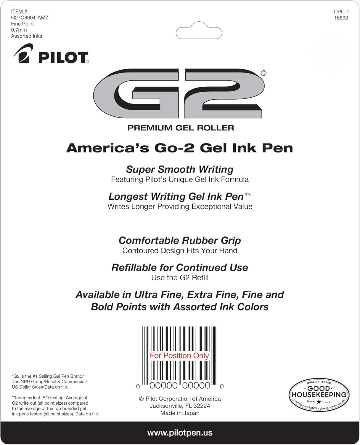Pilot G2 Premium Gel Pens, Gel Roller Pens, Fine Point 0.7 mm Assorted Colors 7