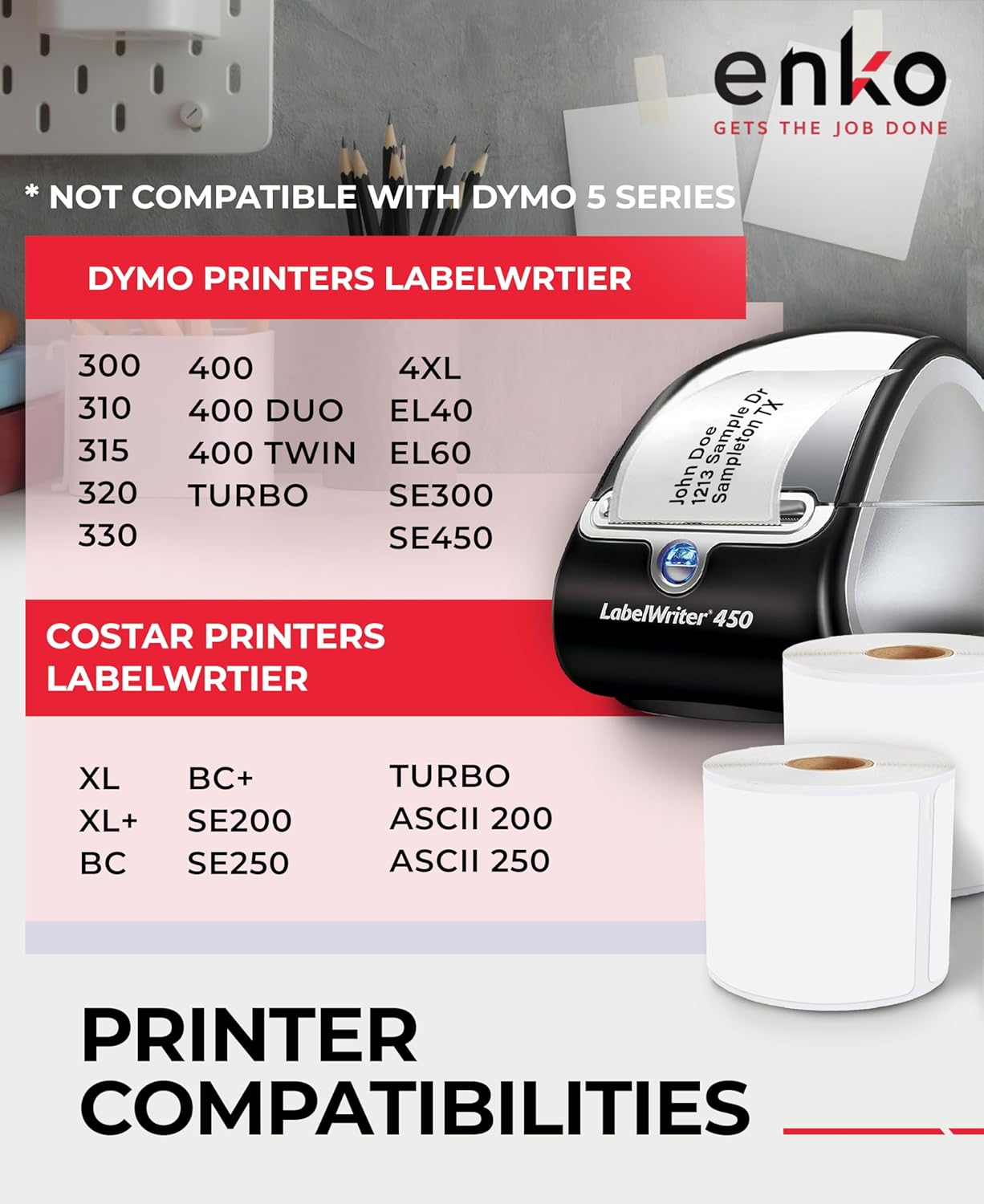 enKo (12 Rolls, 2640 Labels) Address & Shipping Labels 30323 (2-1/8 x 4") Compatible for Dymo LabelWriter