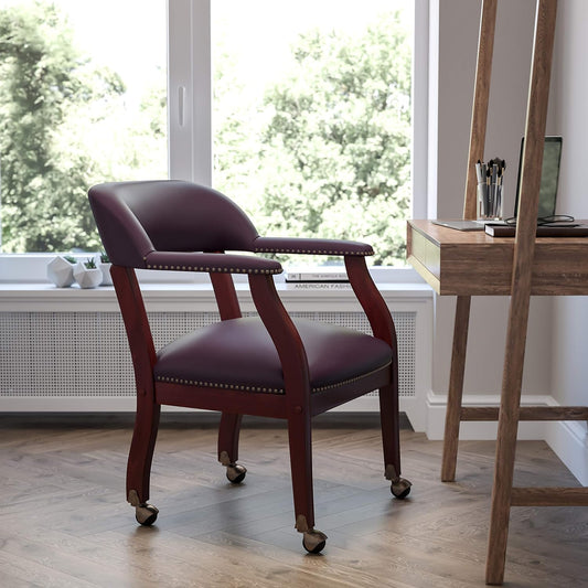EMMA + OLIVER Burgundy LeatherSoft Conference Chair with Casters