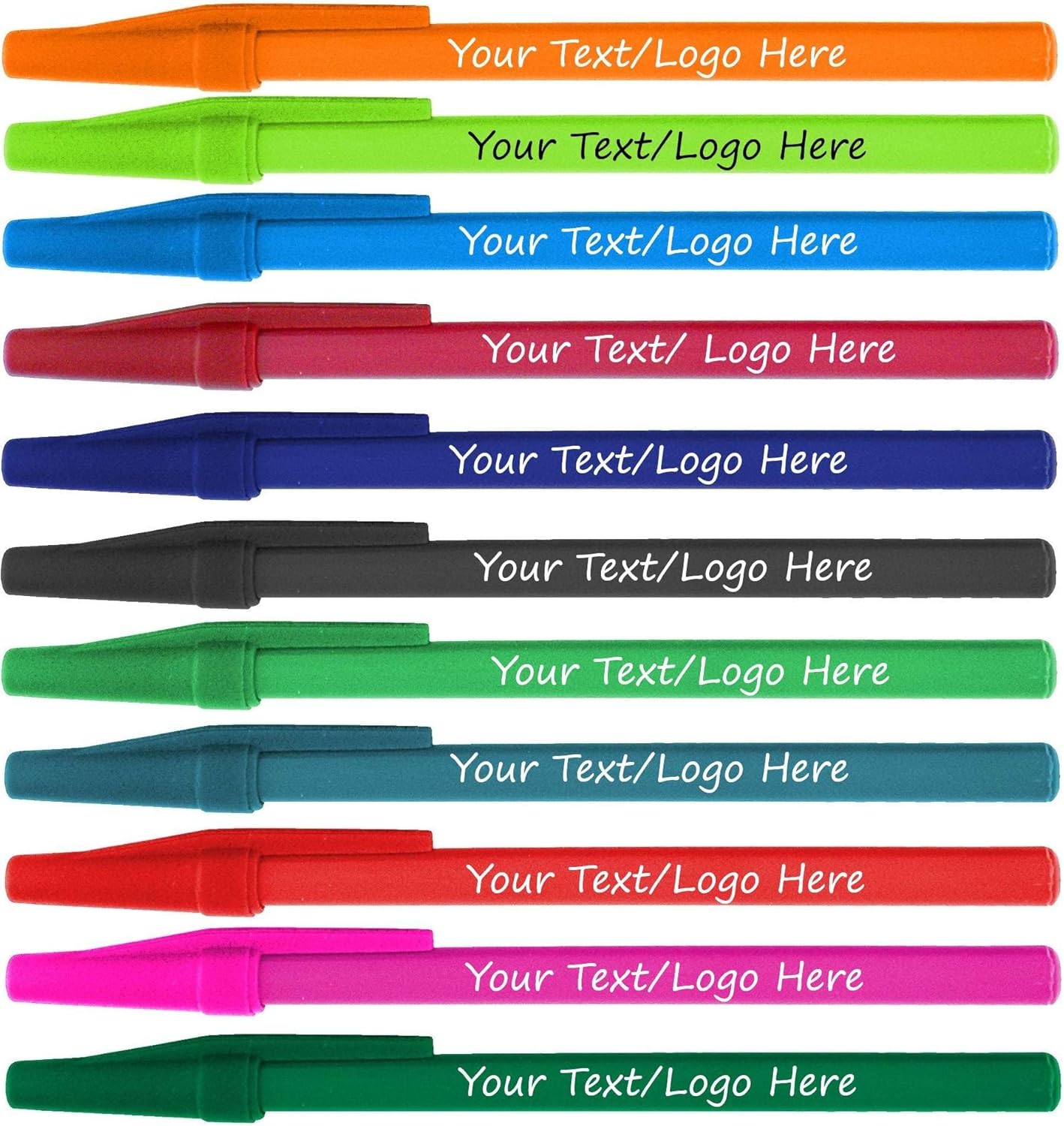 Personalized Stick Pens With your Custom Logo or Text-500 Pack Bulk-for Businesses, Parties, and Events, Custom Printed Slim Ballpoint Pens Colored with Cap, Assorted Colors, Black Ink
