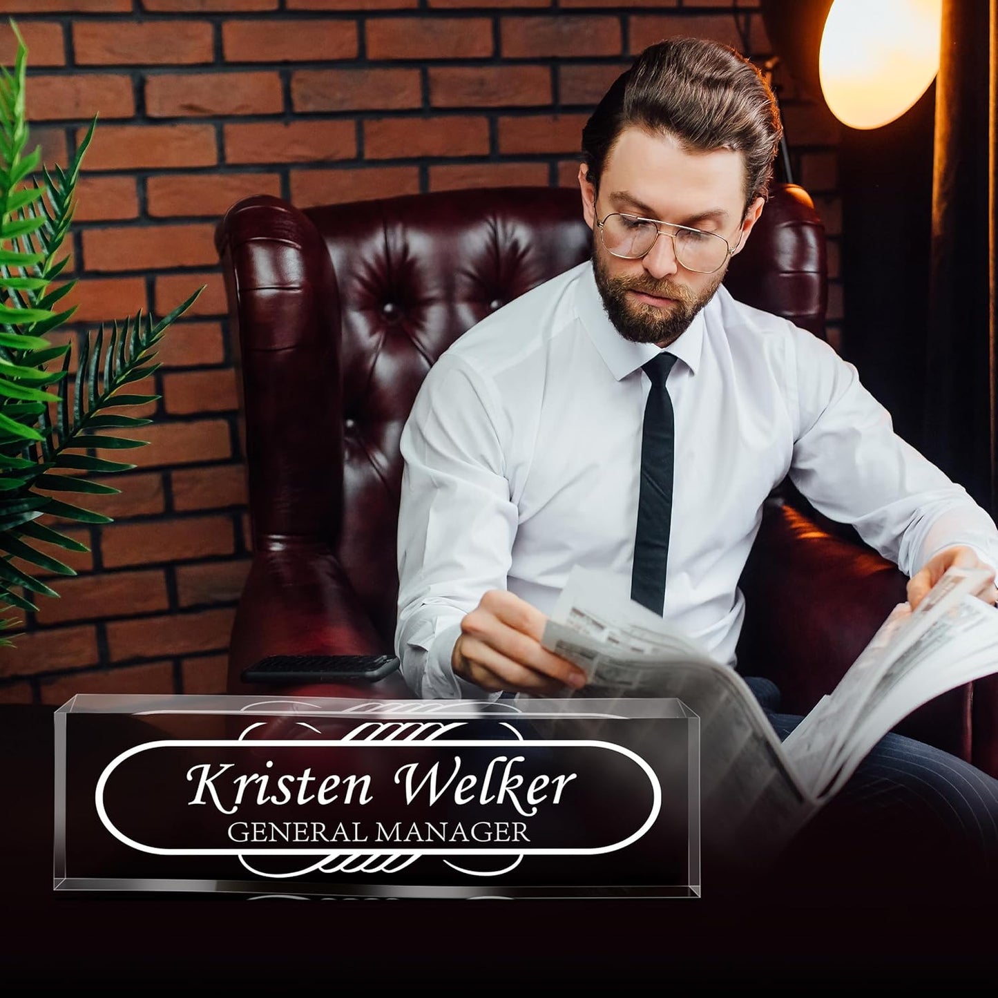 Gowellly Desk Name Plate Personalized - Custom Acrylic Name Plate for Desk - Enterprise Custom Logo/Text nameplates - Employee Appreciation Gifts (engrave-8)