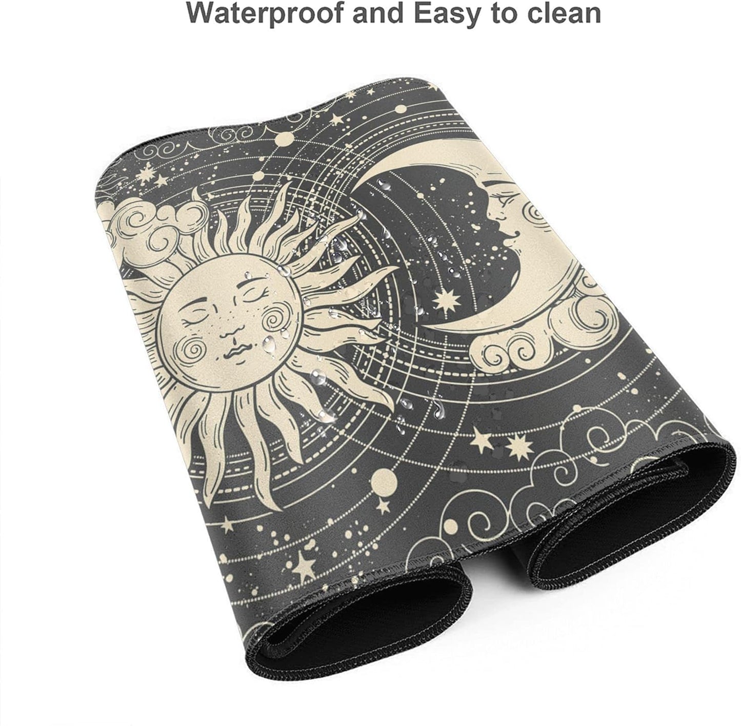 Desk Mat,Celestial Sun and Moon Extended Gaming Mouse Pad for Office Work & Game,Computer Keyboard Mouse Mat Desk Non-Slip Rubber Base Large Mousepad with Stitched Edges, 31.5x15.7inch