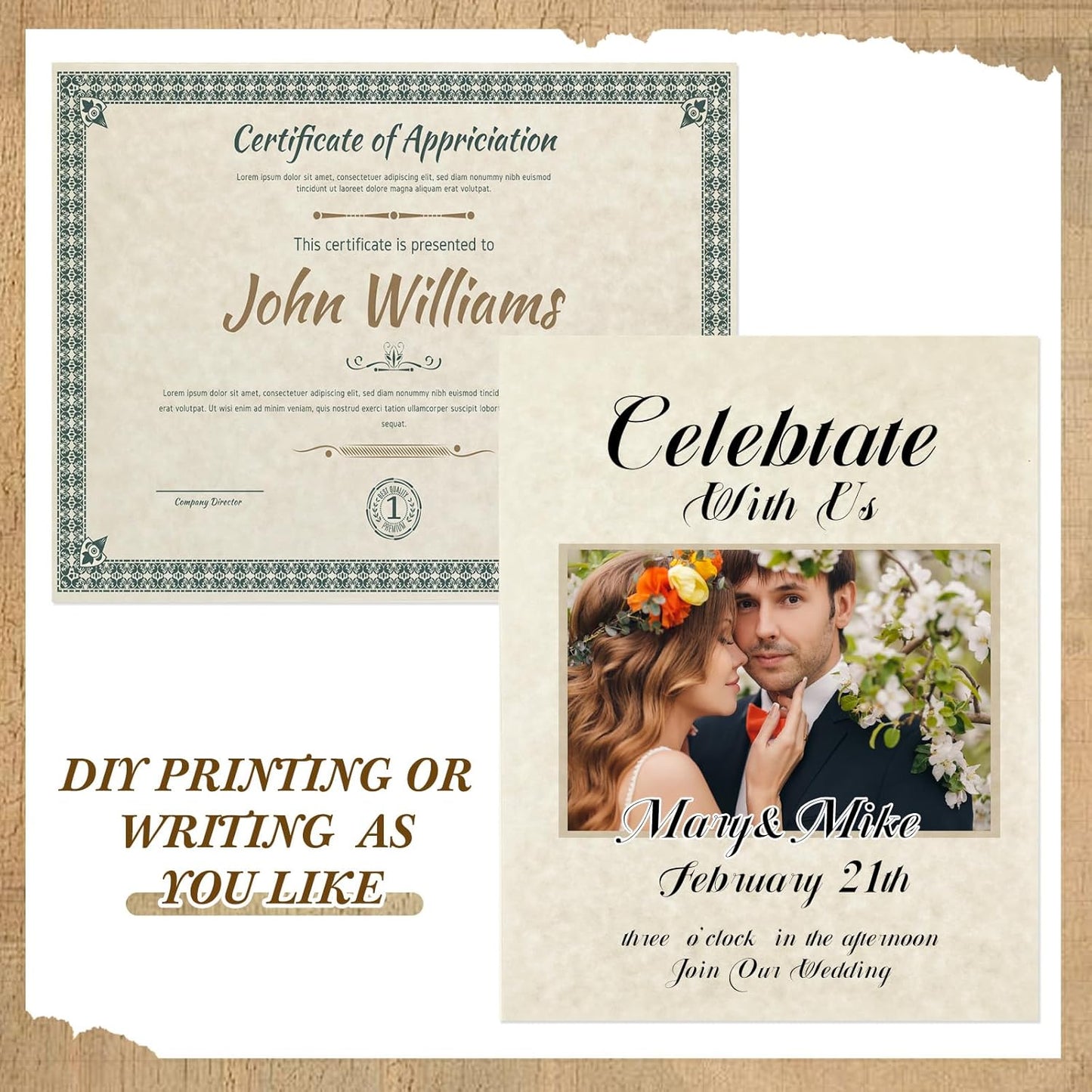 Epakh 100 Pcs Old Age Parchment Paper 8.5 x 11 Inch Standard Letter Vintage Colored Old Parchment Semblance Double Side Printing Paper (Light Gray)