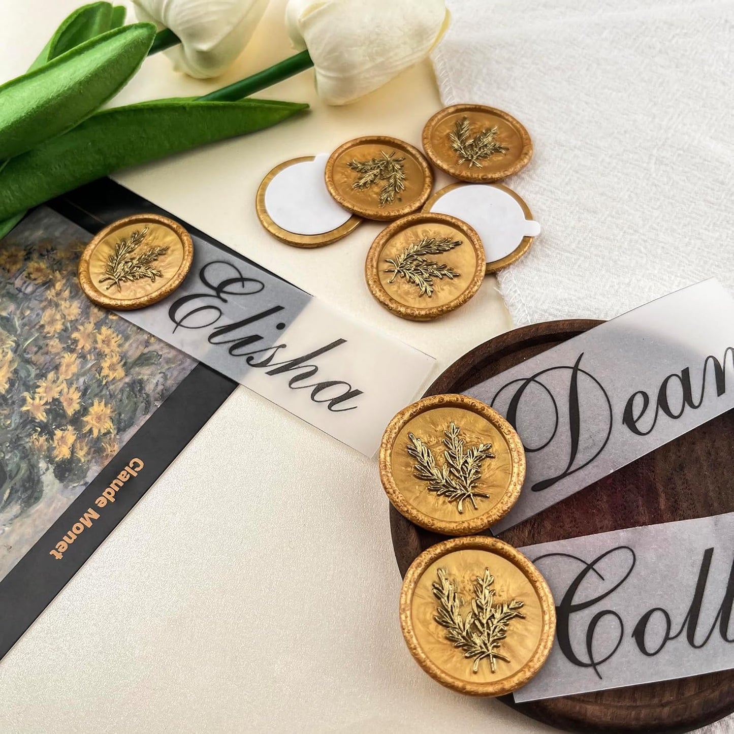 100Pcs Gold Wax Seal Stickers - Handmade Envelope Seals, Self-Adhesive, Wedding Party Invitations, Envelope, Gift Wrap, Christmas (Gold Rosemary Style)