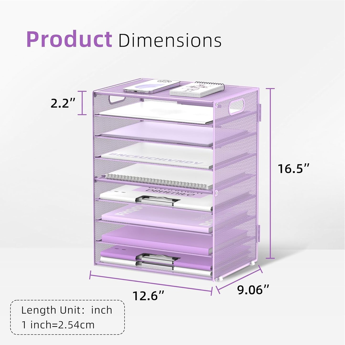 DALTACK 9-Tier Paper Letter Tray Desk Organizer with Handles, Mesh File Holder Organization, Paper Sorter Desk Organizer for Office Home School, Purple 2 Pack