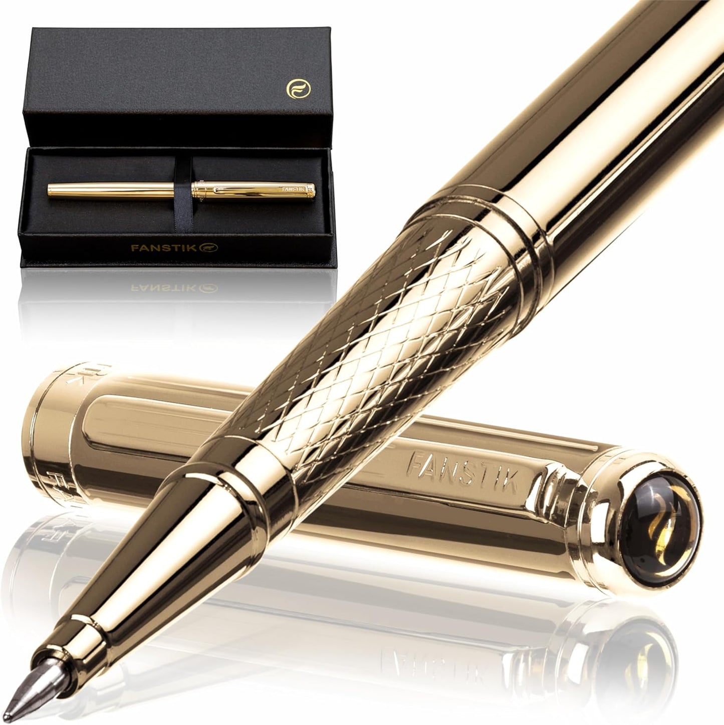 Customized Gold Luxury Rollerball pen (Made In USA) fancy gift set for women, Real 24K Gold Plating, Professional executive pen gift set for men (Lux Custom-Rollerball Gld)