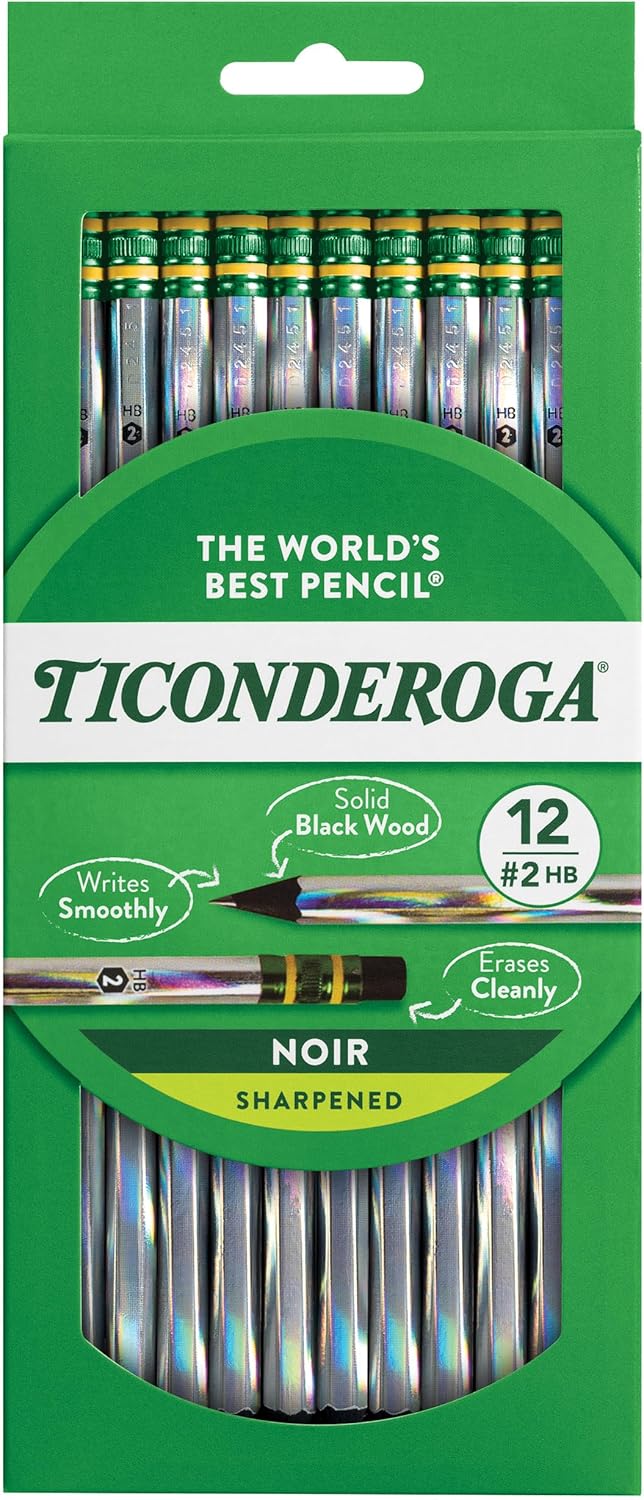 Ticonderoga Noir Wood-Cased Pencils, Pre-Sharpened, #2 HB, Holographic (Pack of 6, 72 Count Total)