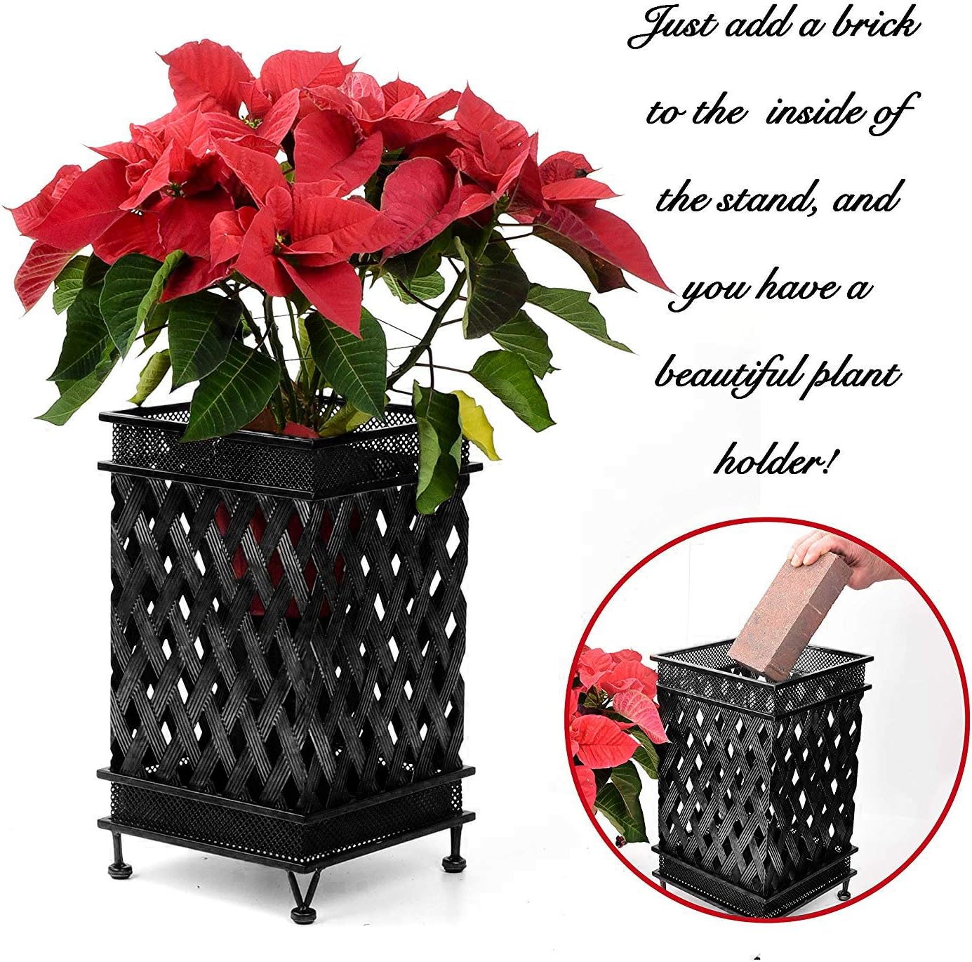 Dualplex Umbrella Stand for Entryway, Umbrella Holder Metal Antique Look, Square Style w/Removable Drip Tray, Entry Hallway Décor, Home Office Decoration Rack Holds Umbrellas Canes Walking Sticks