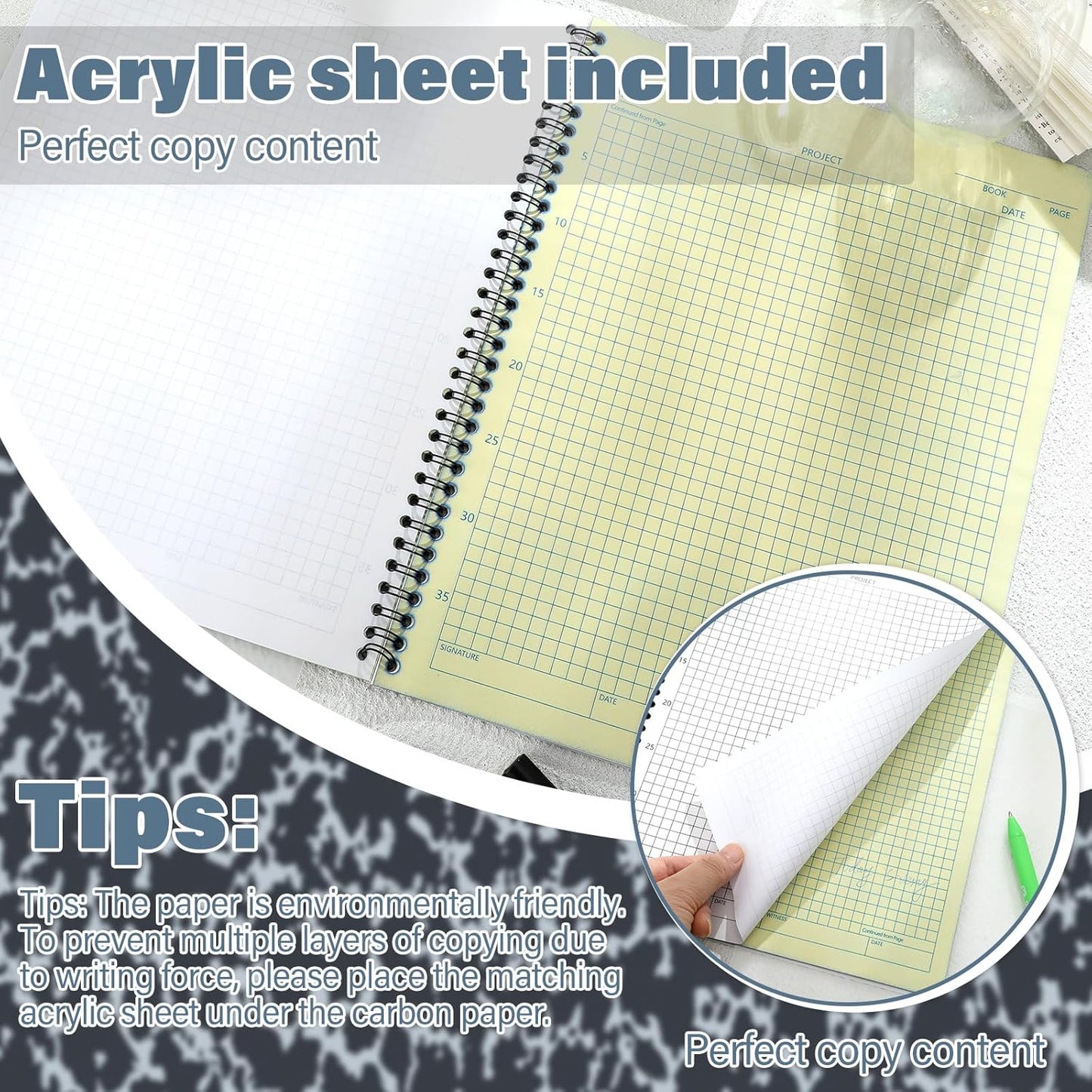 1 Pack Carbonless Lab Notebook Carbon Copy 8.5'' x 11'' Laboratory Engineering Chemistry Computation Notebook Science Grid Contains 25 Set Pages 50 Sheets Total Coil Binding