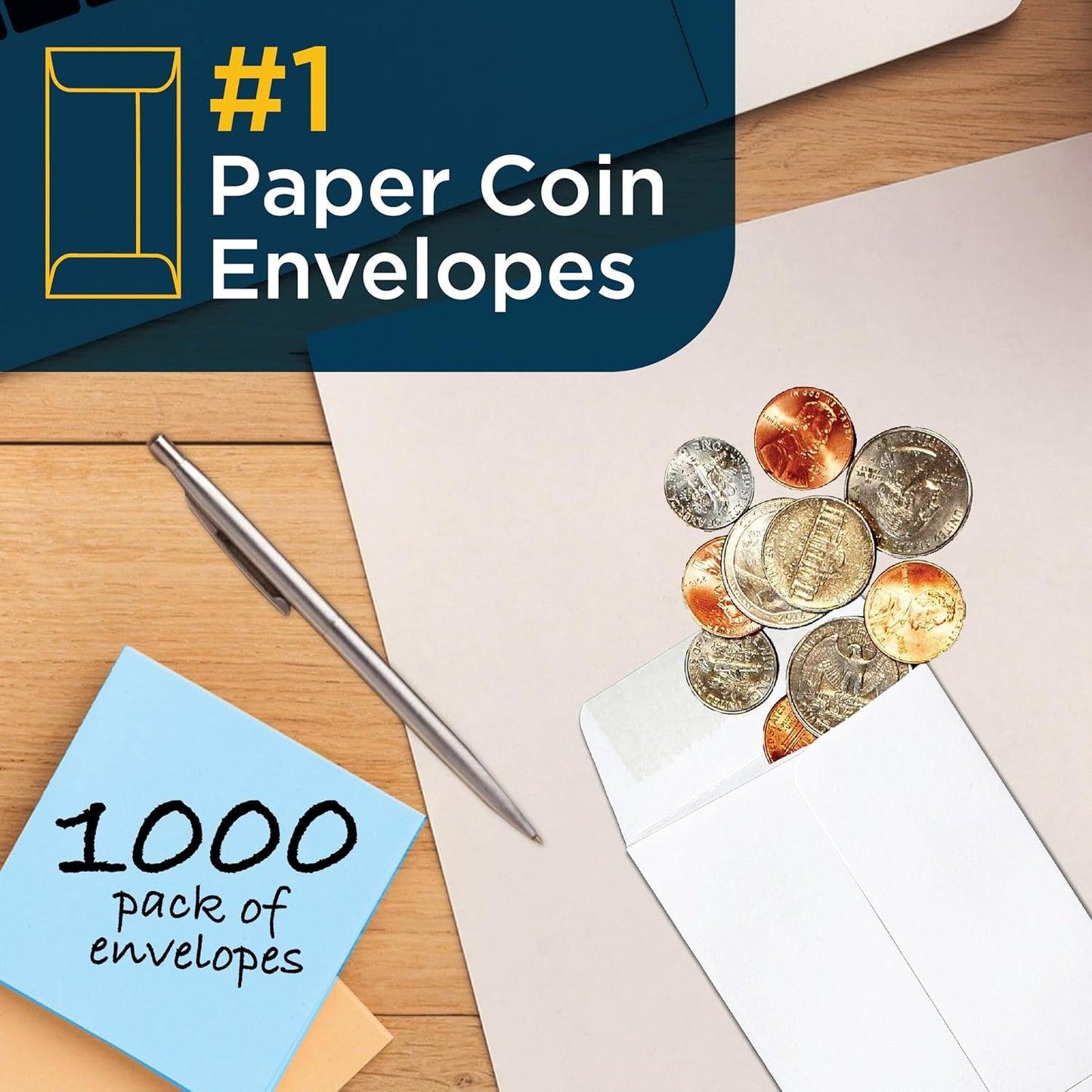 Guardian #1 Paper Coin Envelopes with Gummed Flaps, Pack of 1000 Blank Small Envelopes for Gift Cards, Coins, Receipts, Stamps, Small Parts Storage, and More, 2 ¼ Inches x 3 ½ Inches, White