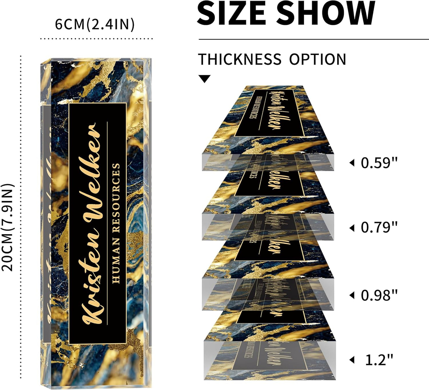 Desk Name Plate Personalized, Premium Black Gold Marble Acrylic Desk Name Plate, Personalized Name Plate for Desk, Office Decor for Women or Men Coworkers, Boss, Employee, Teacher