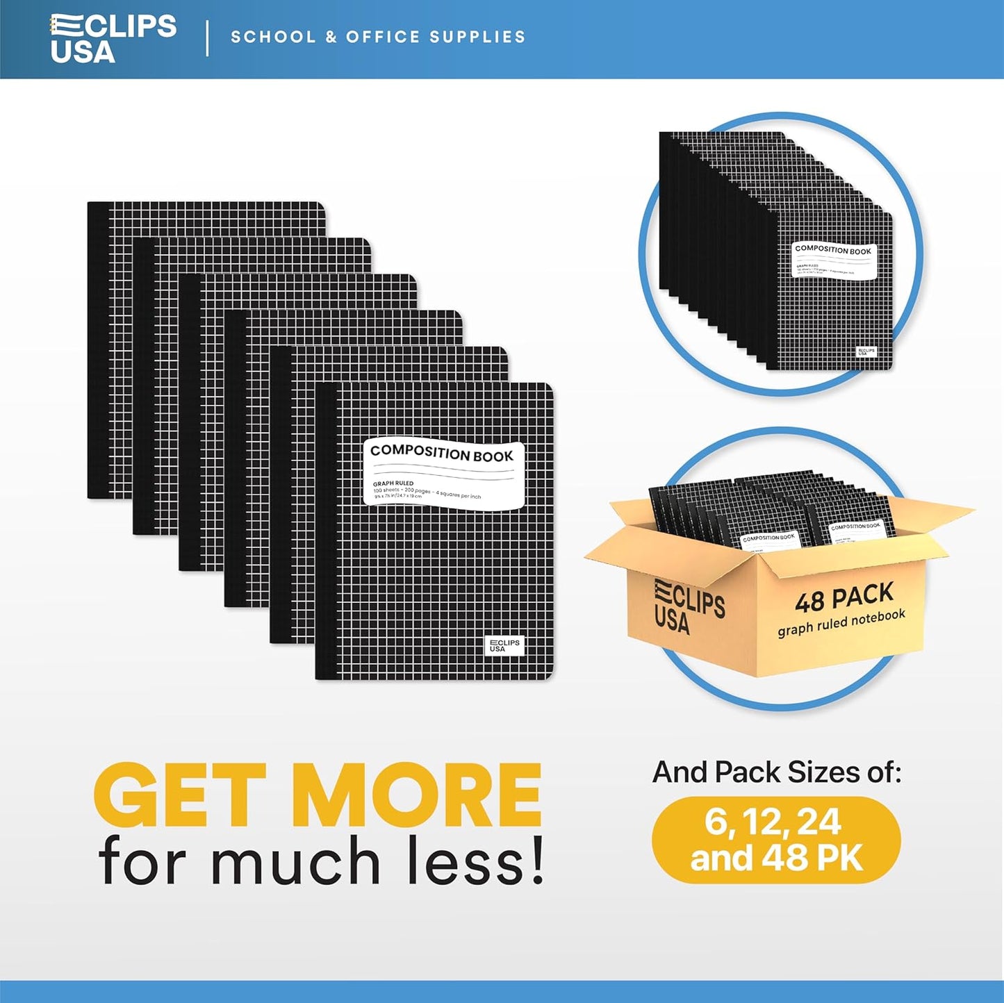 E-CLIPS USA Composition Notebooks, Quad Ruled, Graph Paper Composition Notebook, Hard Cover Marble Graph Composition Notebook, 100 sheets, 9.75″ x 7.50″ (4 Pack)