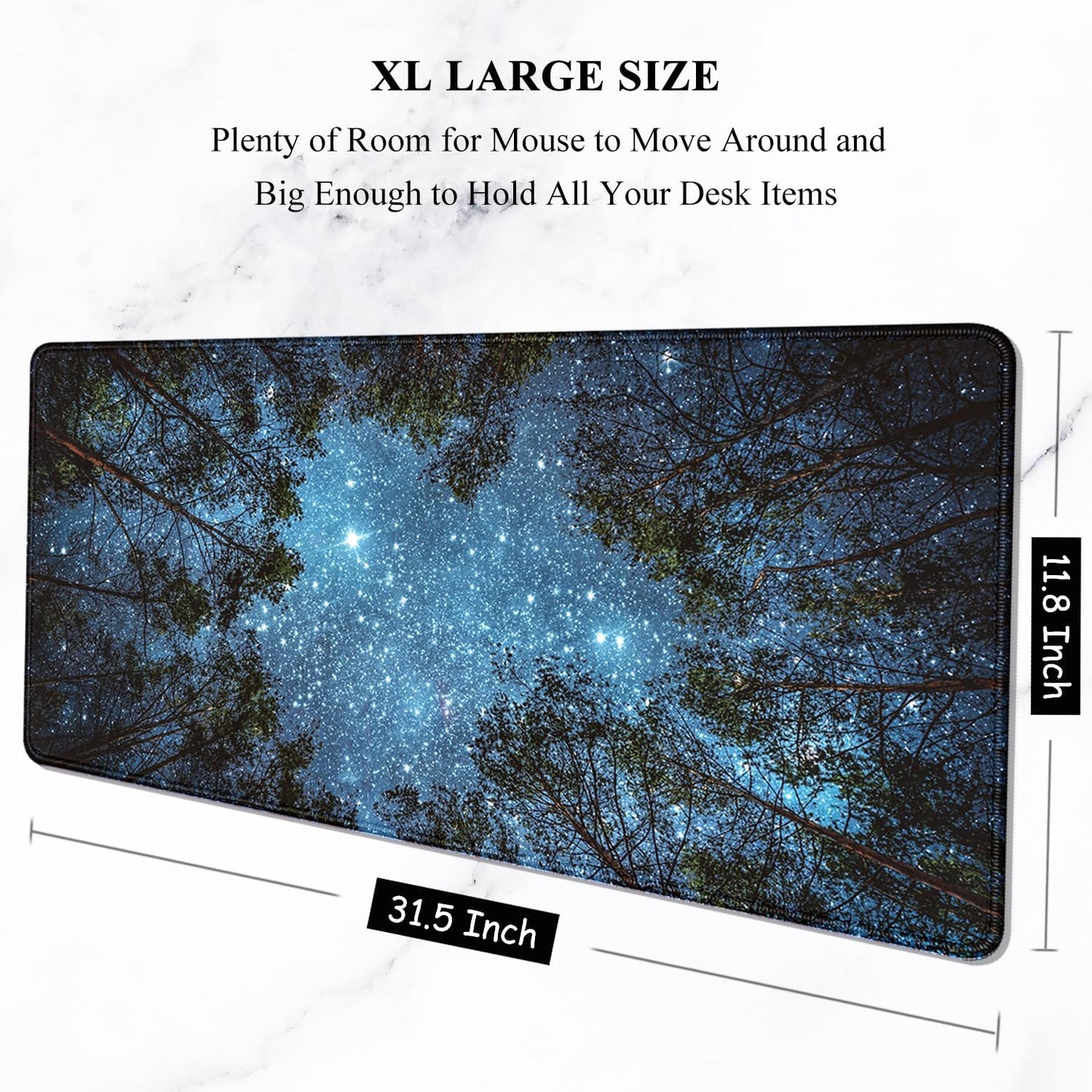 Auhoahsil Large Mouse Pad, XXL Gaming Mousepad, Desk Mat for Desktop, Thick Rubber, Big & Long Size, Stitched Edges, Full Desk Pad for Laptop & Computer, Extended 31.5 x 11.8 in, Silent Night Sky