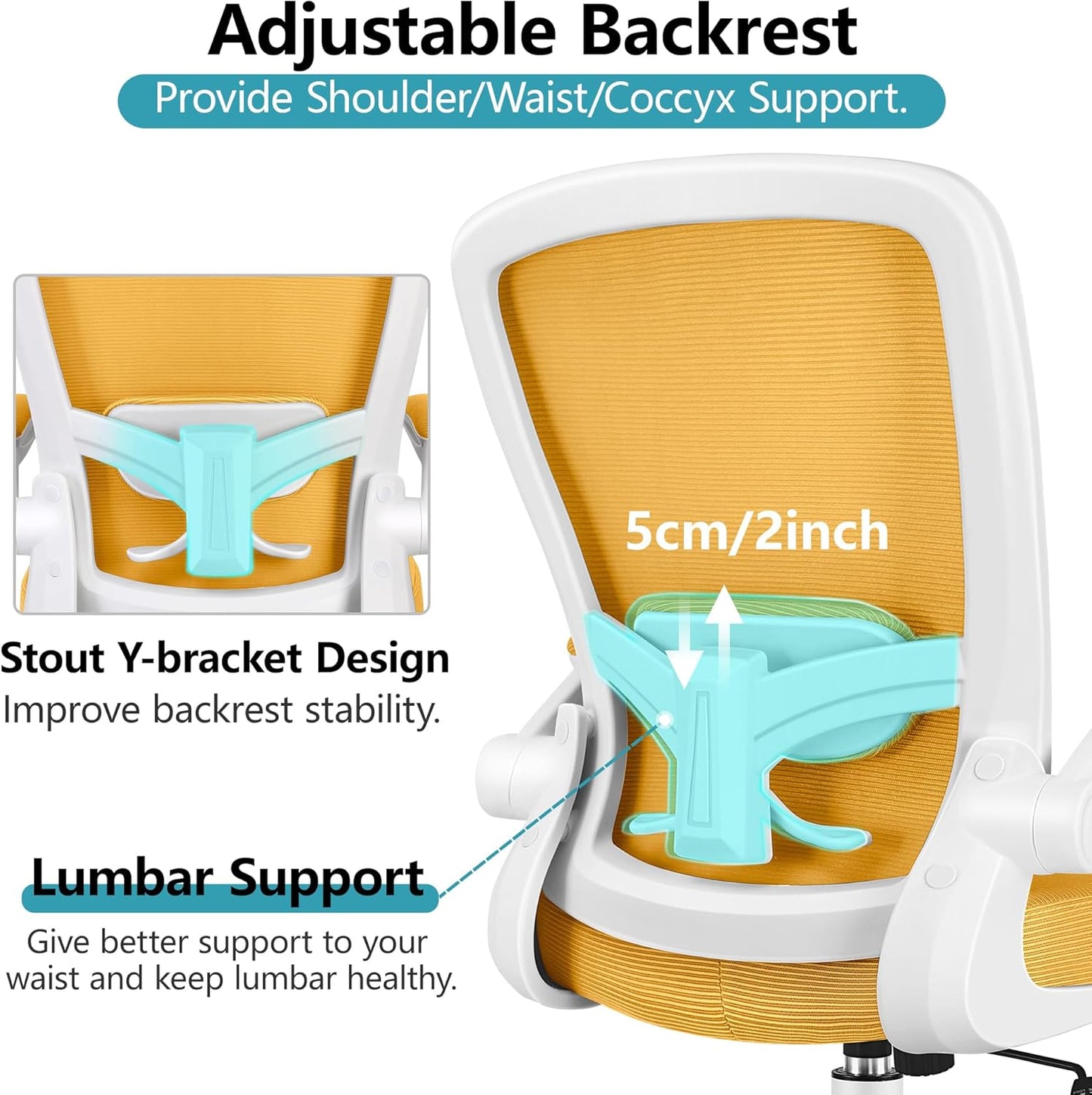 FelixKing Office Chair, Ergonomic Desk Chair Breathable Mesh Chairs with Adjustable High Back Lumbar Support Flip-up Armrests, Executive Swivel Comfy Task Computer Chairs for Home Office Yellow