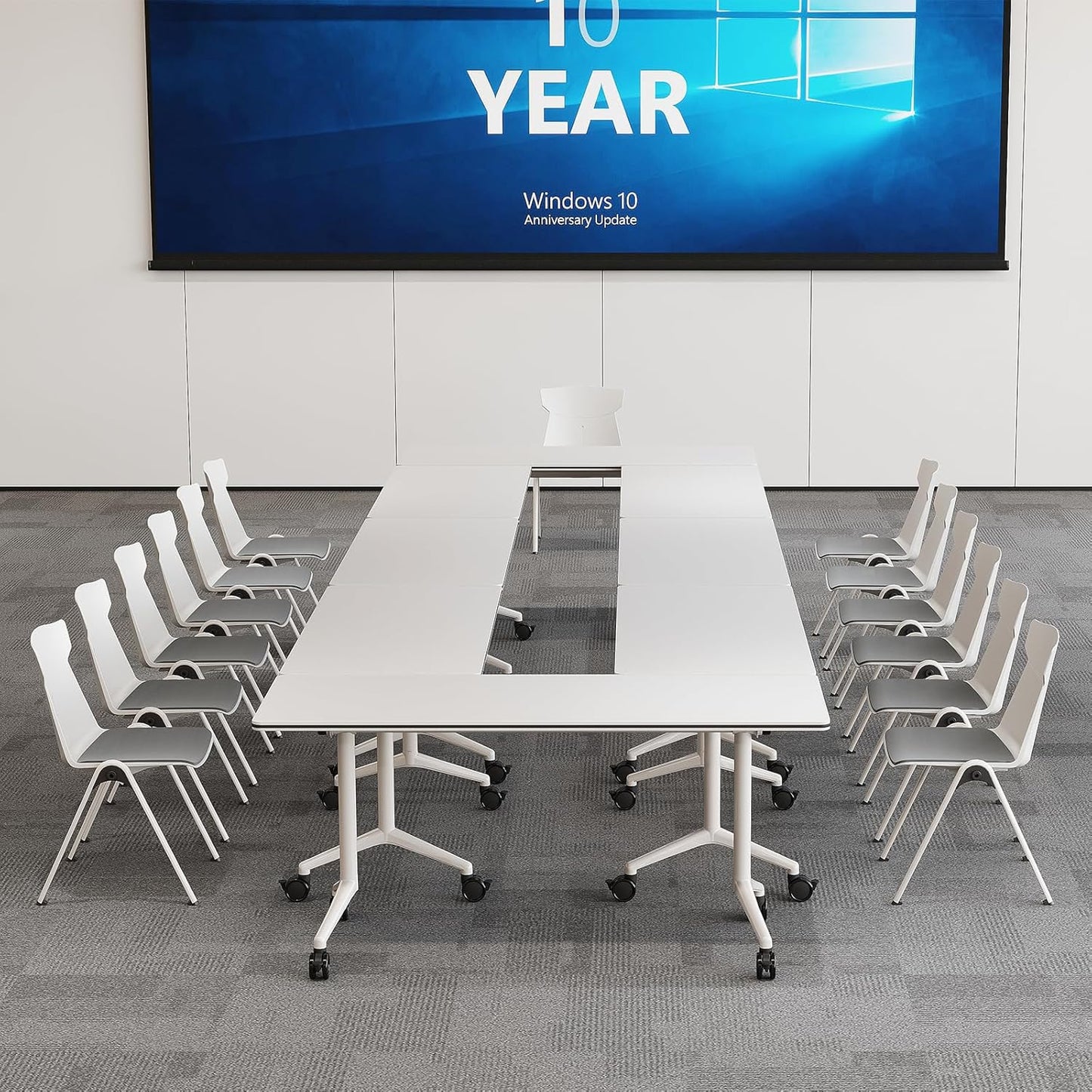 Folding Conference Room Tables 6 Pack, Foldable Modern Mobile Meeting Table Desk Training Table 6FT Large Rolling OfficeTable for Conference Training Classroom (6, 70.8" * 23.6" * 29.5")