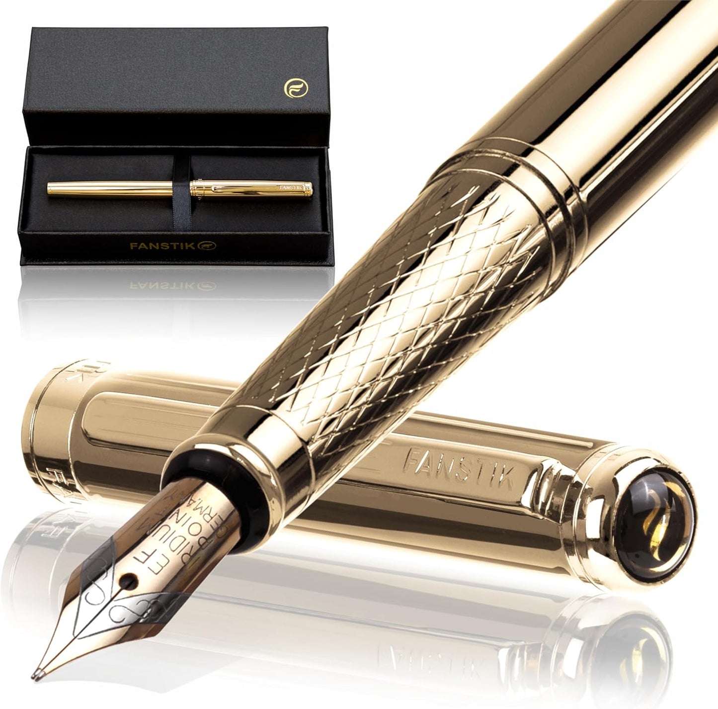 Customized Gold Luxury fountain pen (Made In USA) fancy gift set for women, Real 24K Gold Plating, Professional executive pen gift set for men (Lux Custom-fountain Gld)