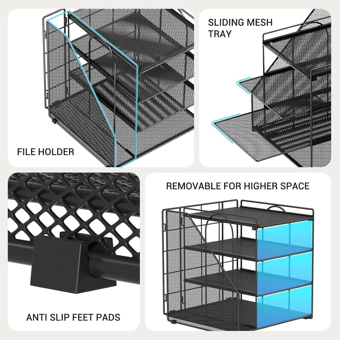 Desk Organizer and Accessories, Paper Organizer for Desk, 4-Tier Paper Letter Tray with File Holder, File Organizers for Office Supplies (Black)