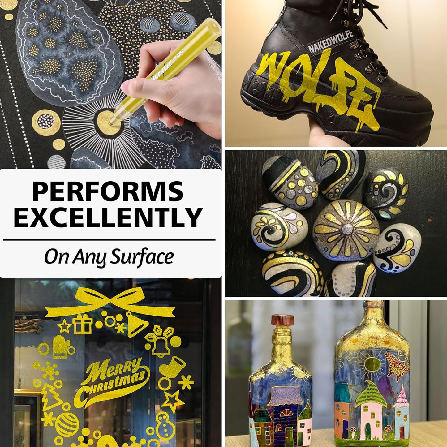 SFAIH Gold & Silver Acrylic Paint Markers - 8 Pack 2-3MM Medium Tip & 0.7MM Extra Fine Paint Pens for Rock Painting, Wood, Metal, Fabric, Plastic, Canvas, Glass, Ceramic, Diy Crafts