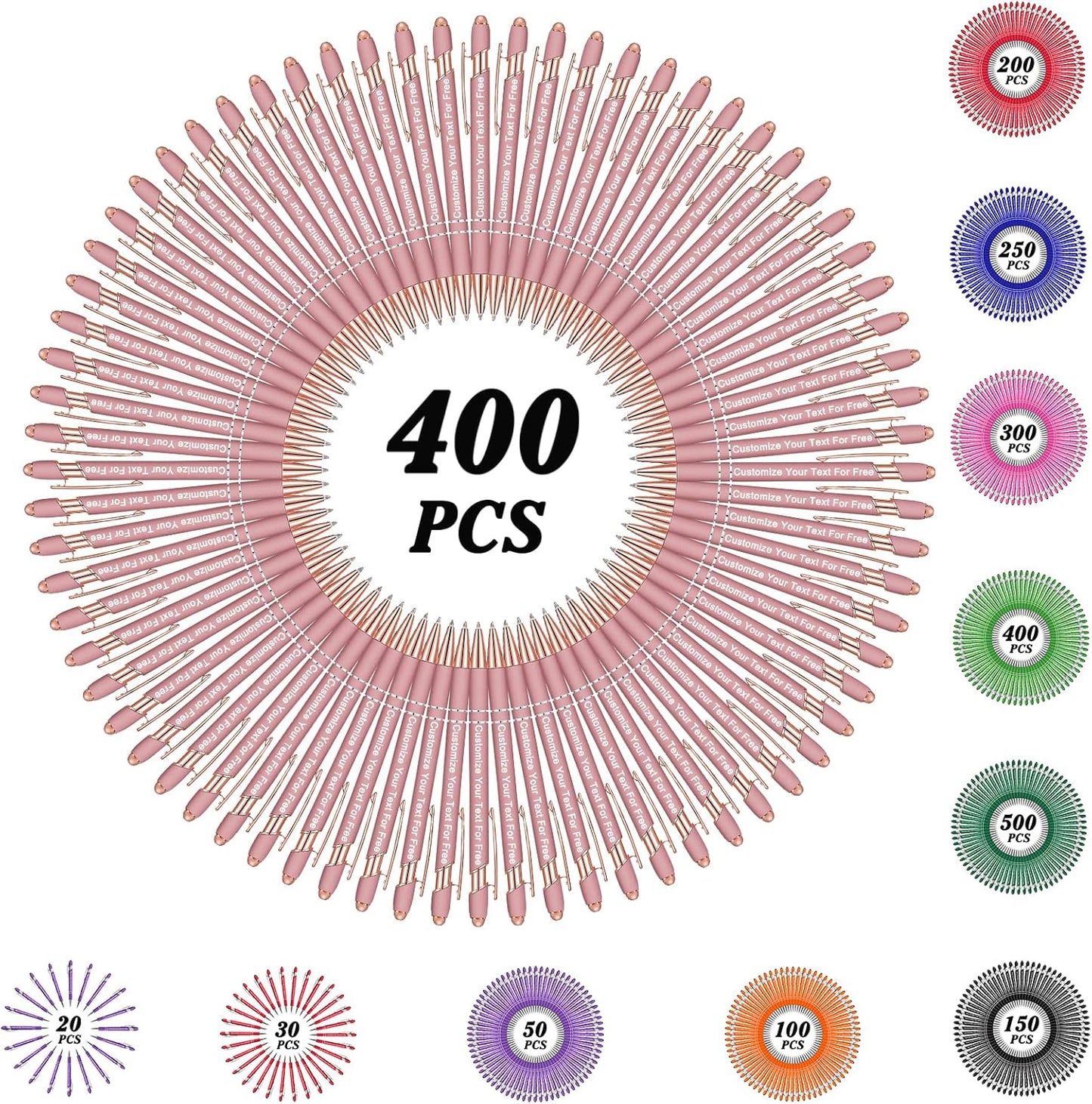 Max 500 Pcs Personalized Pens Bulk, Custom Pens with Free Engraving, Customized Stylus Tip Ballpoint Pen with Your Name Massage Text for School Office Business Graduation Anniversaries-400 Packs