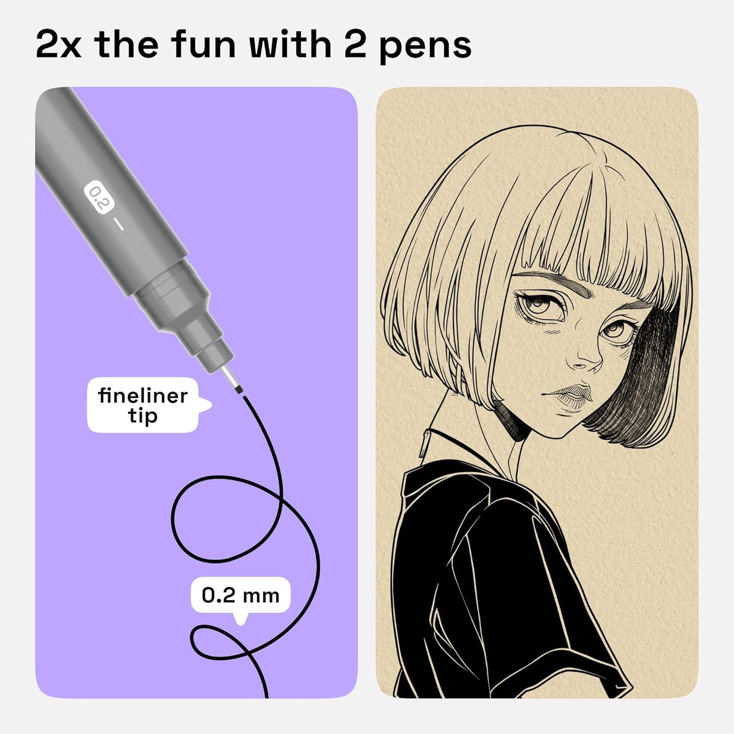 ARTISTRO Set of 2 Fineliner Pens, Black Micro Pens for Drawing, Waterproof Archival Ink, Ultra Fine Tip Pen for Illustration, Technical Pen, Sketching, Writing, Drawing, Journaling, Pair of Fine Tip