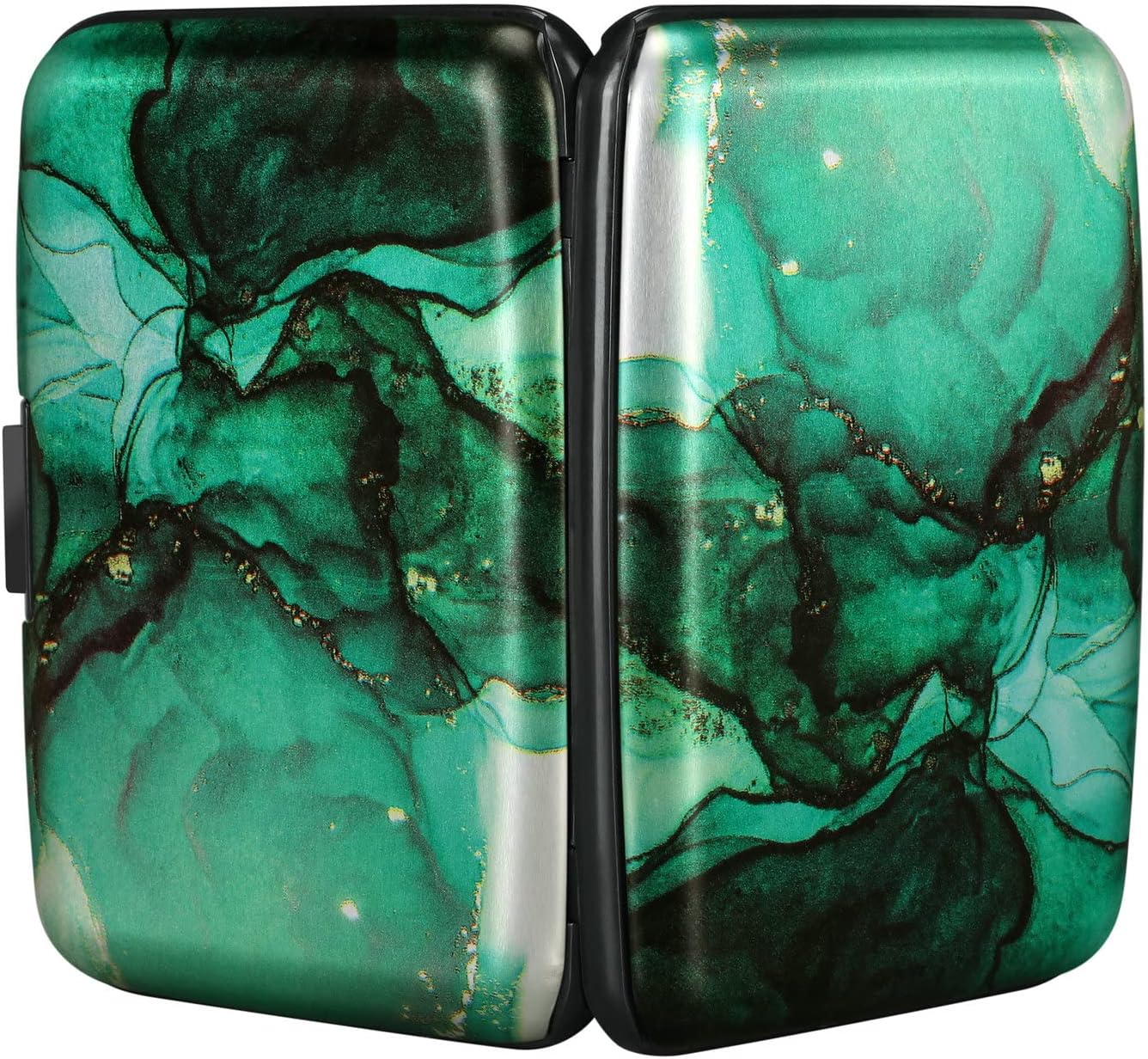 ELFISH Mini RFID Aluminum Wallet Credit Cards Holder Business Card Case Metal ID Case for Men Women (Greenblack Marble)