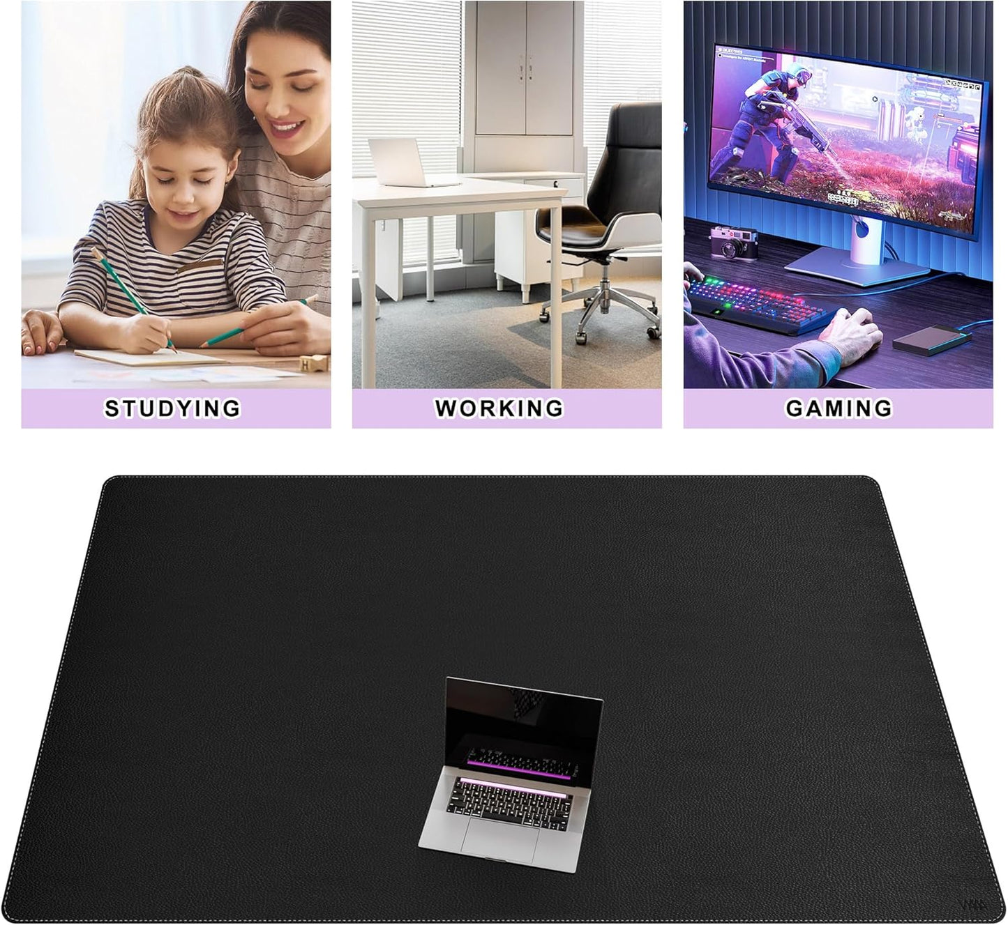 Vyaaa 70.8"x39.3" PU Leather Large Desk Mat (Black) - XXL Extended Mouse pad, Office Desk Protector, Non-Slip Computer Desk pad for Office, Gaming, Home