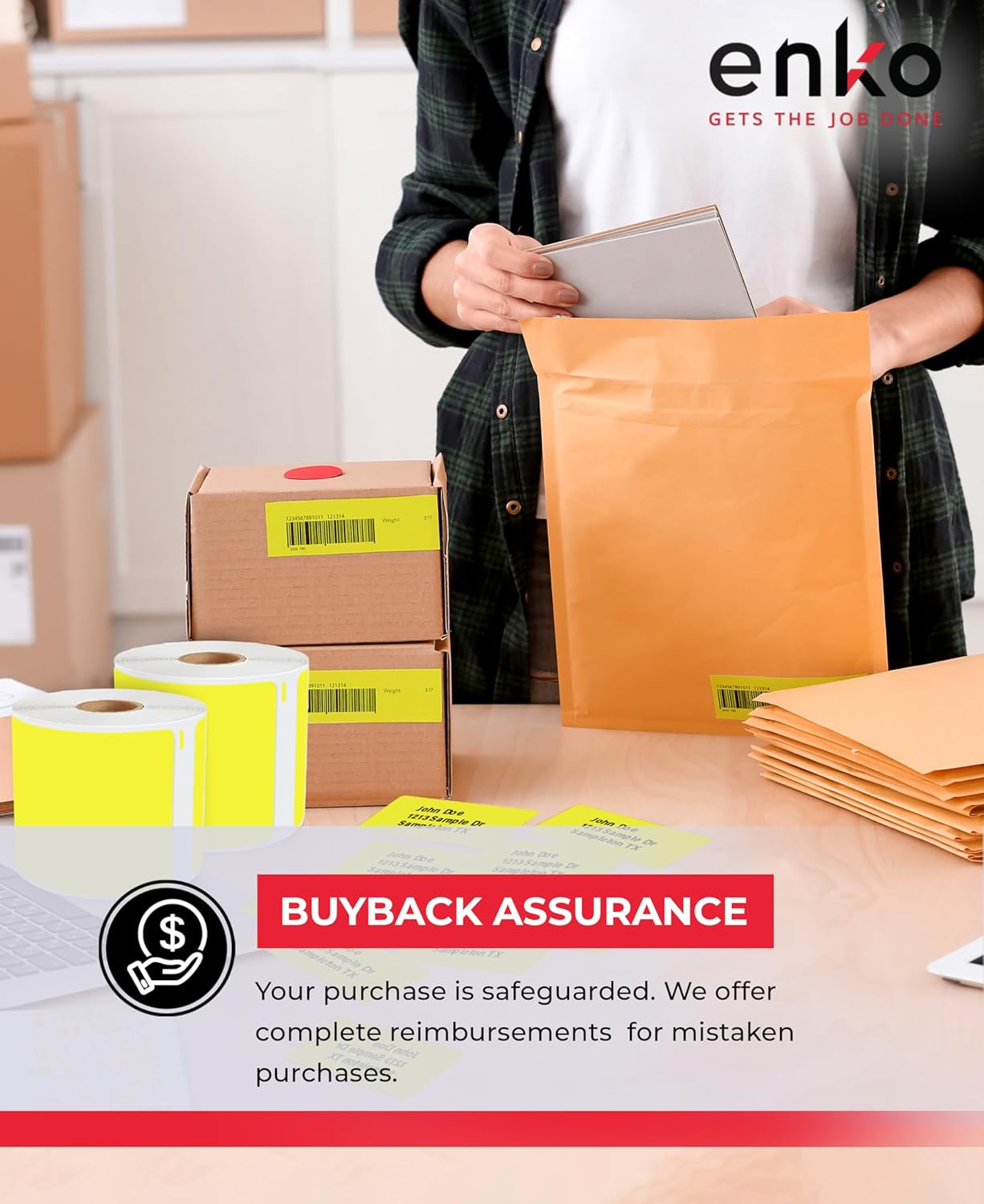 enKo [6 Rolls, 1800 Direct Thermal Labels] Yellow Colored Compatible for Dymo 30256 Label (2-5/16 x 4") Use with Dymo, Rollo Thermal Printer as Shipping & Mailing Labels